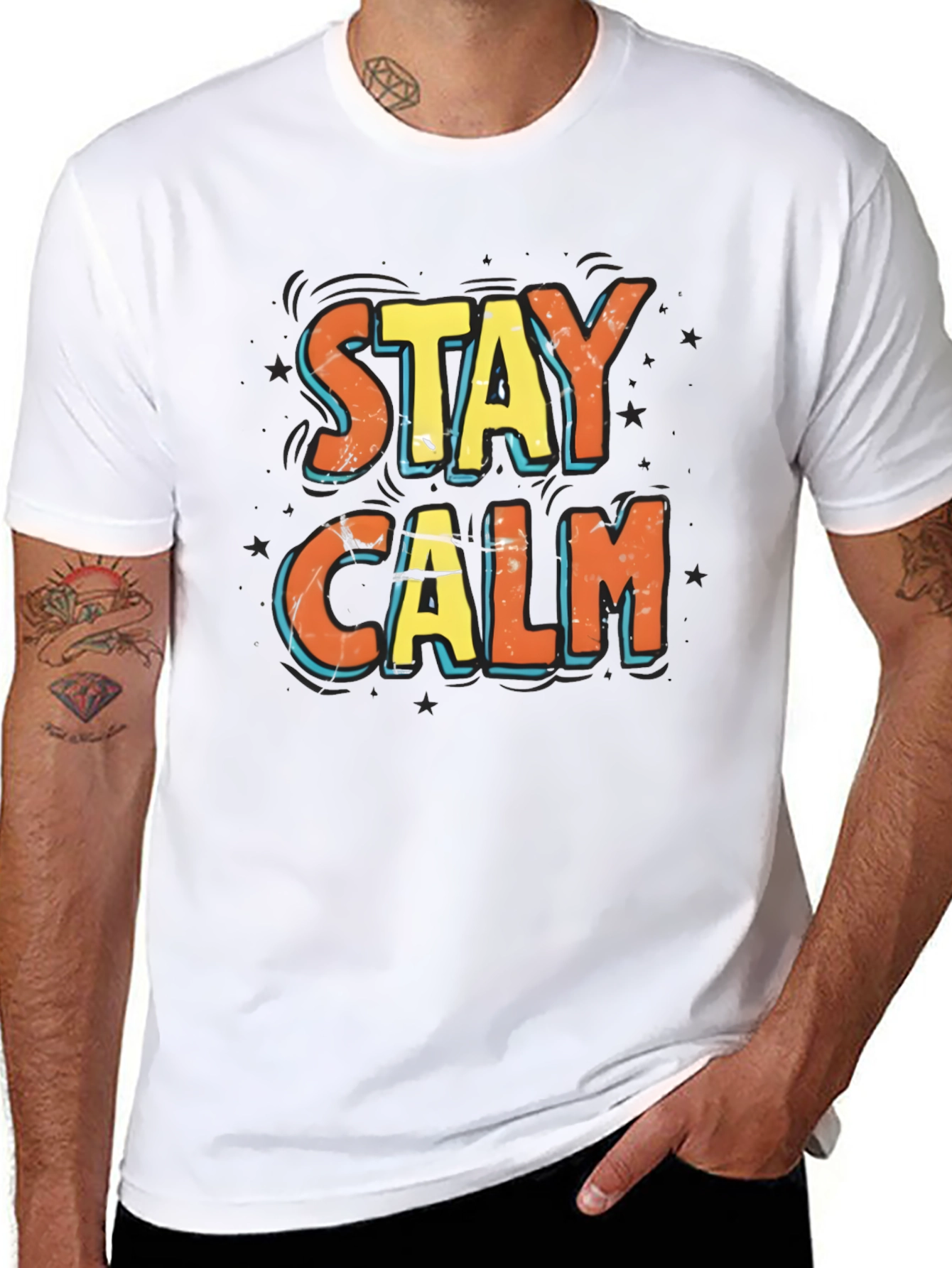 Stay Calm Graphic Print Black T-Shirt