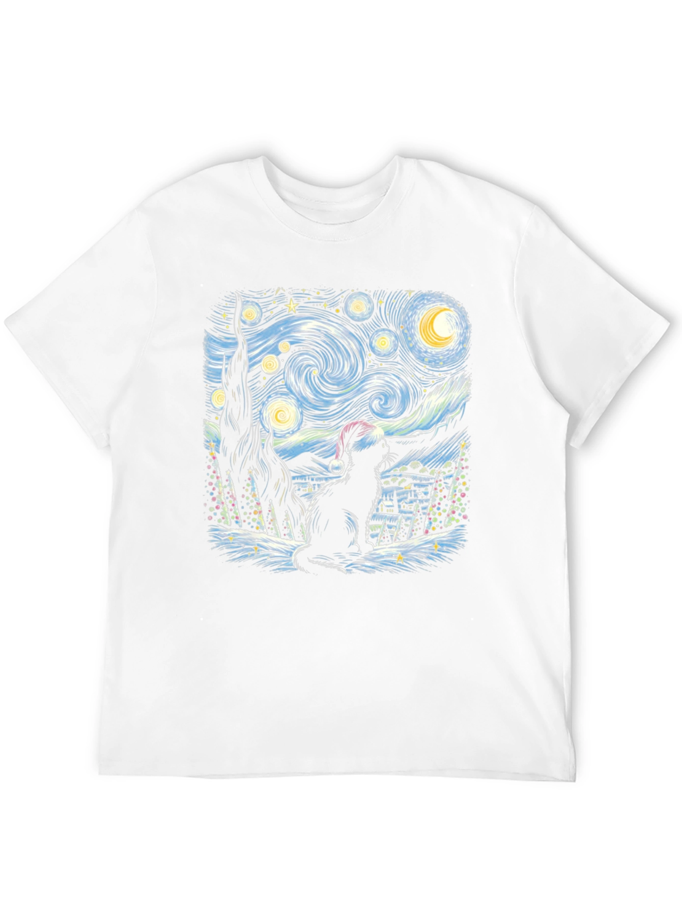 Starry Night Cat Christmas T-Shirt