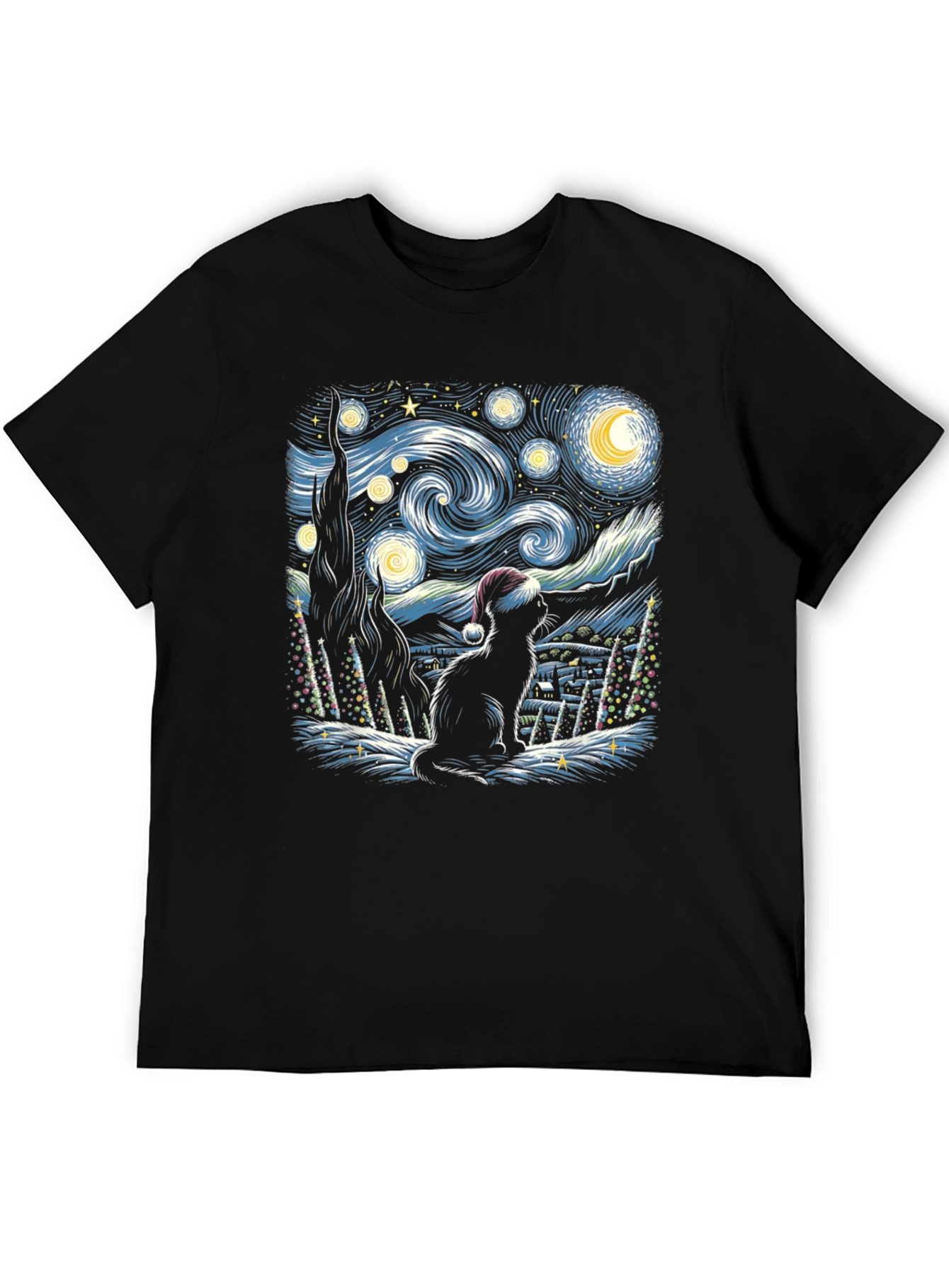 Starry Night Cat Christmas T-Shirt