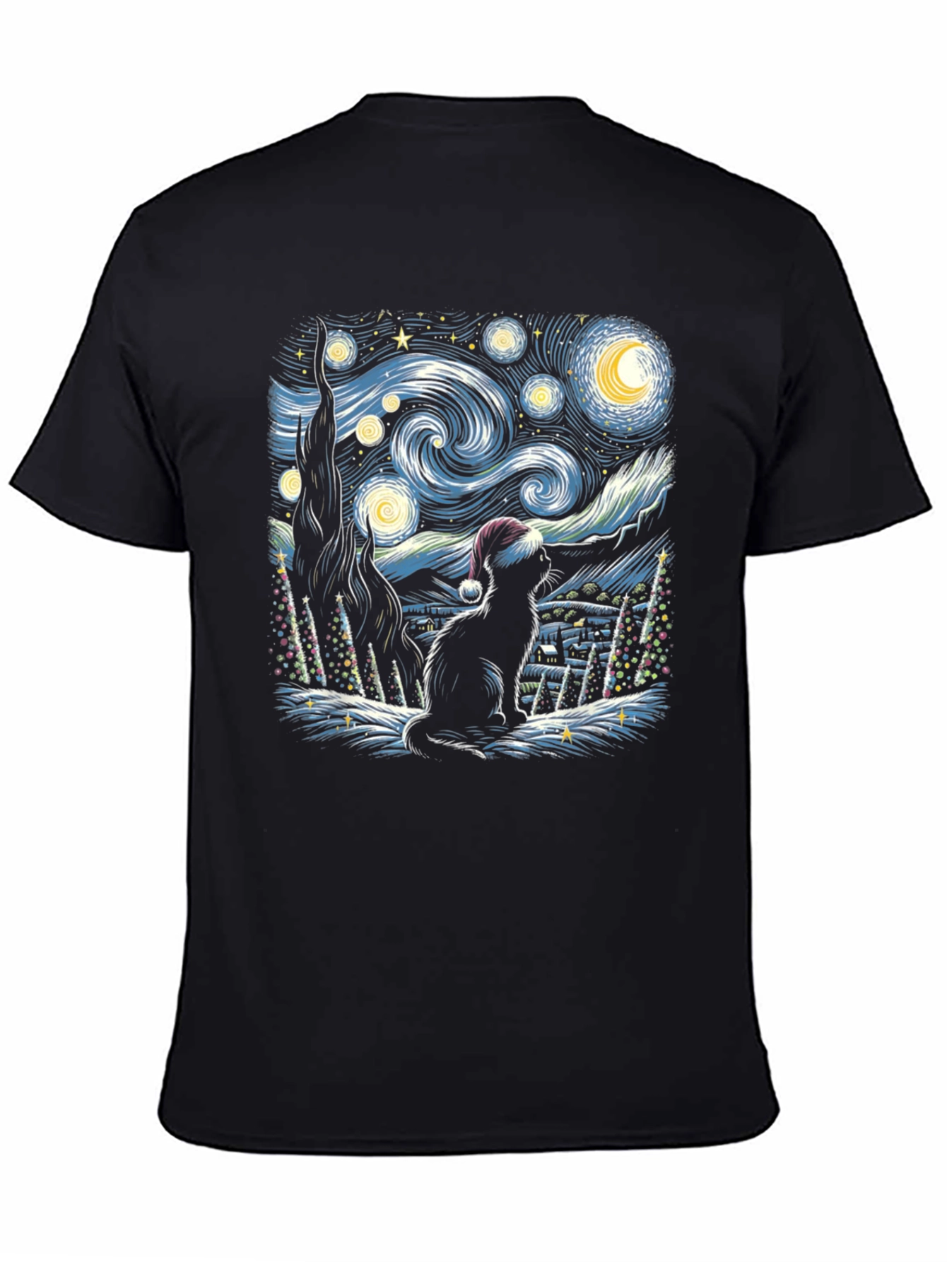 Starry Night Cat Christmas T-Shirt