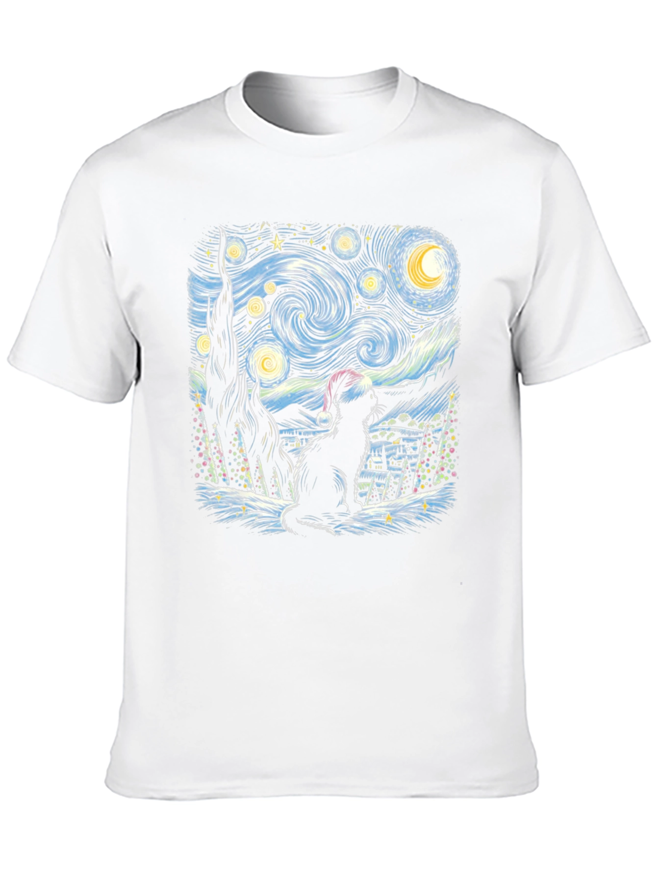 Starry Night Cat Christmas T-Shirt
