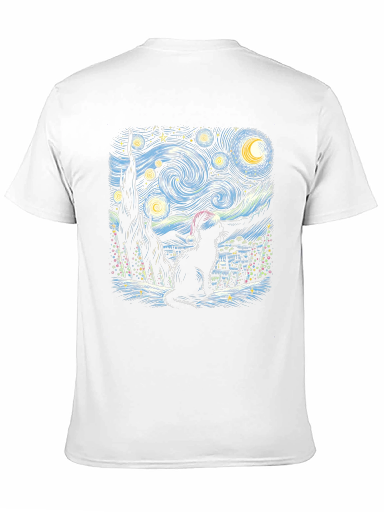 Starry Night Cat Christmas T-Shirt
