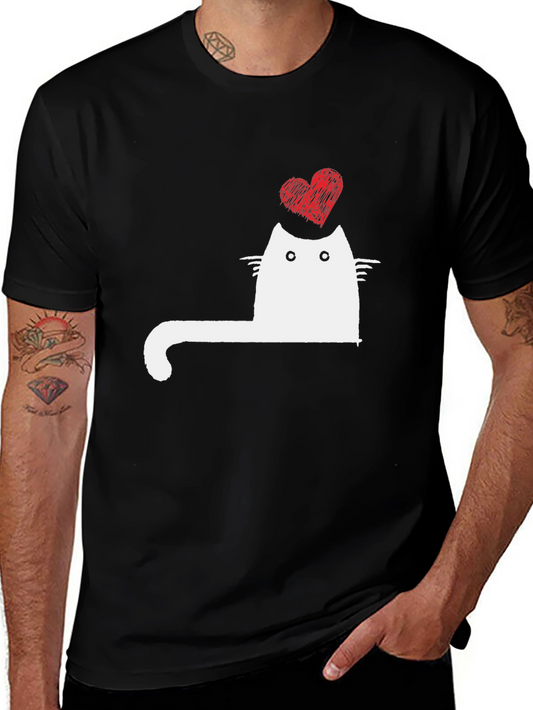 Cat Heart Graphic Tee - Mens Black T-Shirt