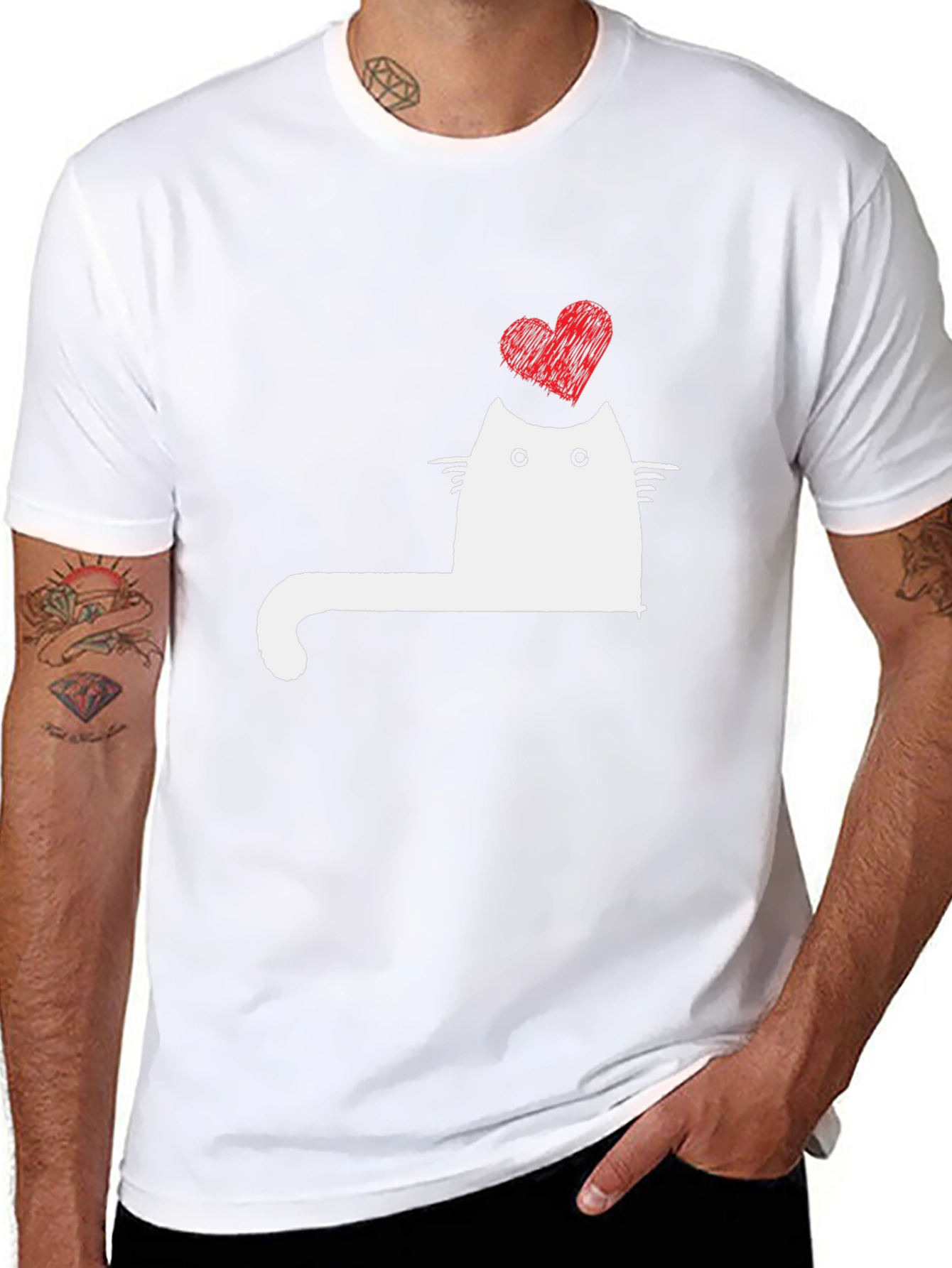 Cat Heart Graphic Tee - Mens Black T-Shirt