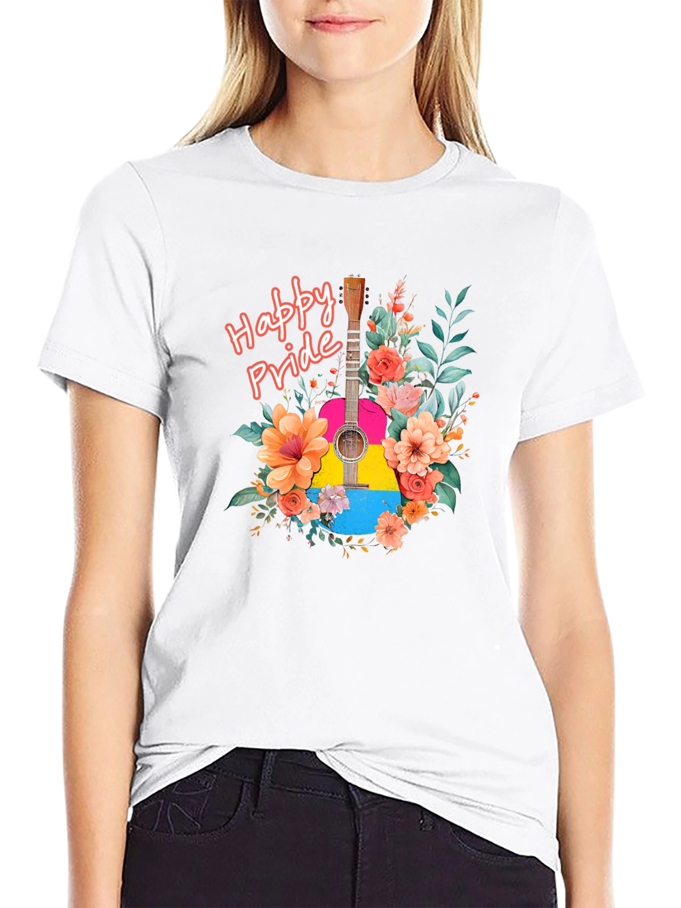 Happy Pride Guitar Floral Graphic T-Shirt