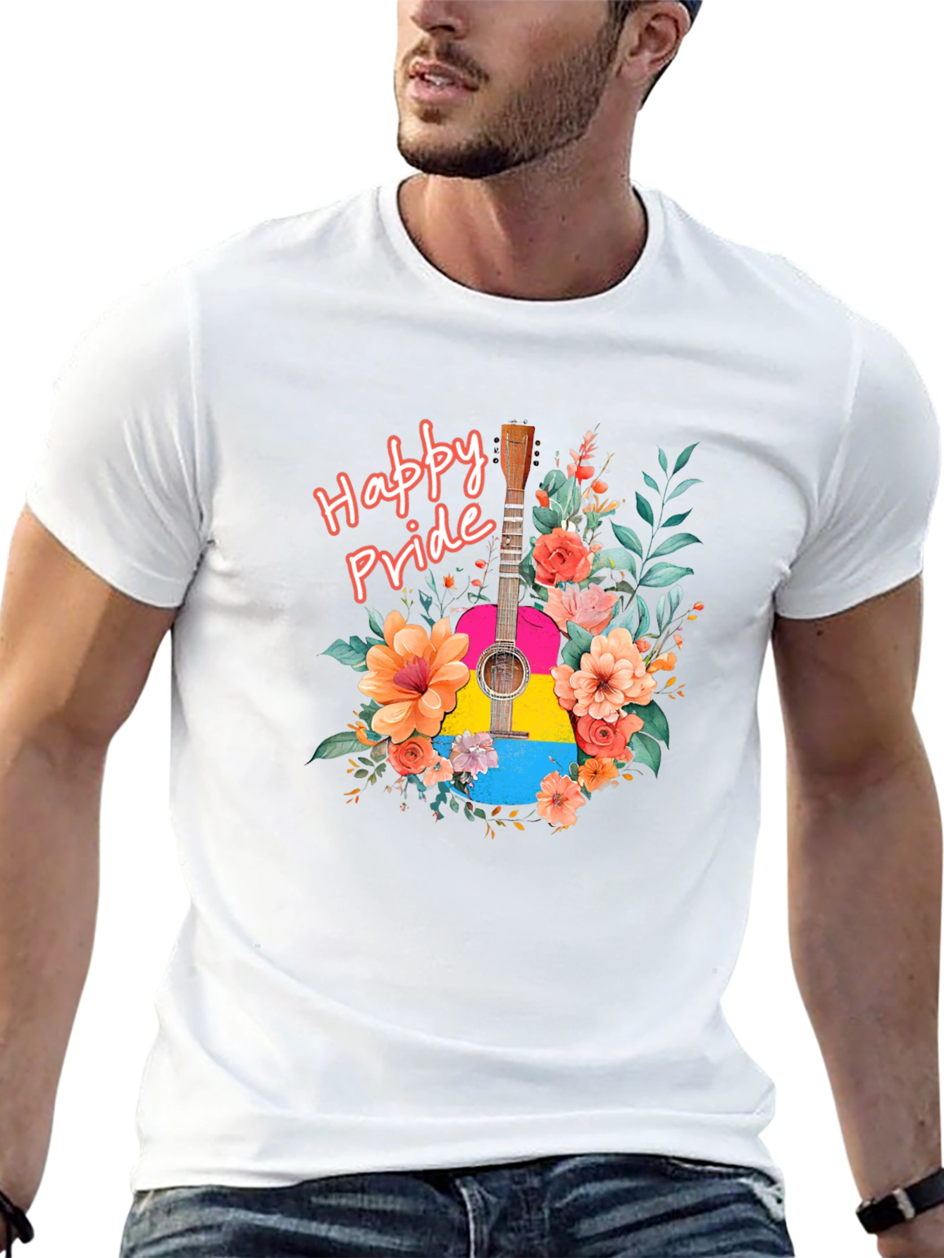 Happy Pride Guitar Floral Graphic T-Shirt