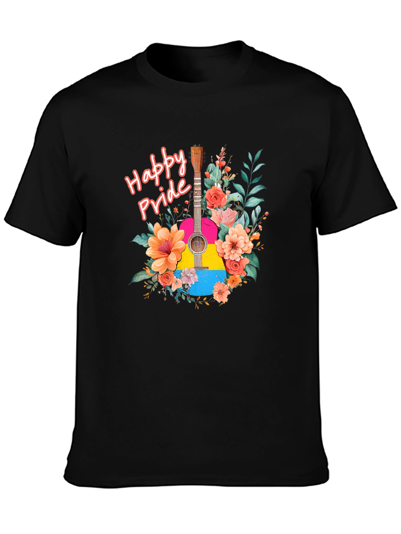 Happy Pride Guitar Floral Graphic T-Shirt