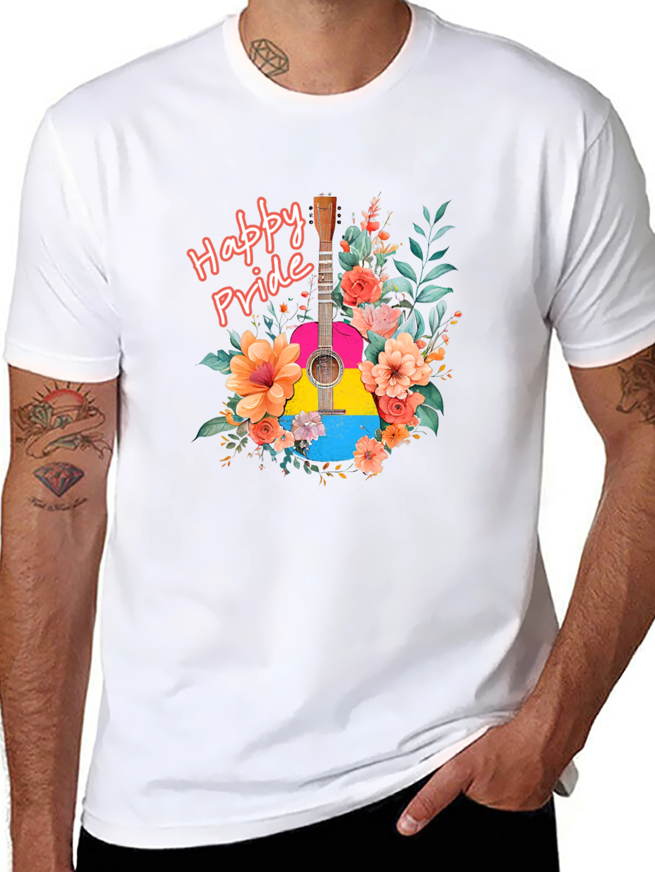 Happy Pride Guitar Floral Graphic T-Shirt
