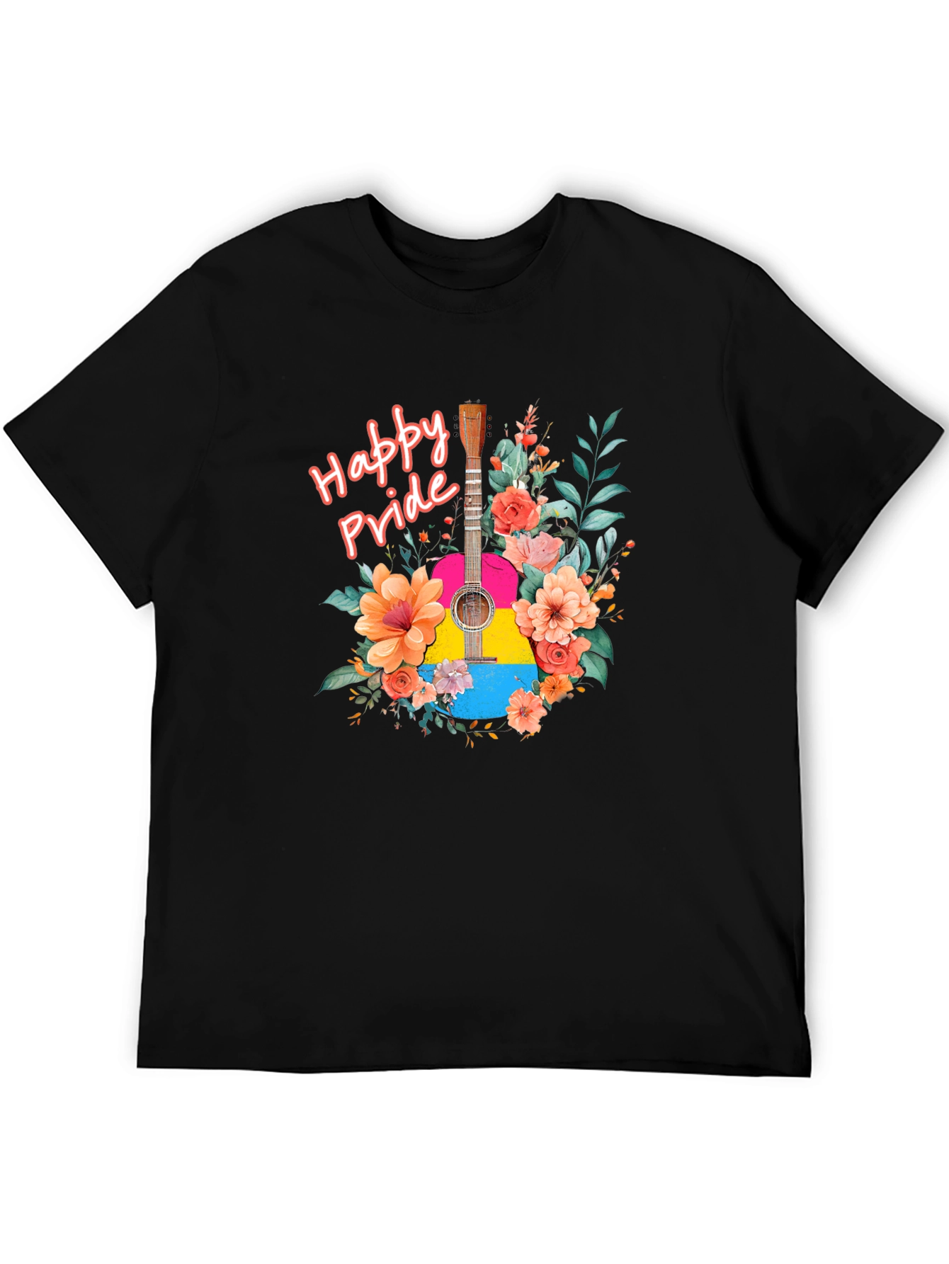 Happy Pride Guitar Floral Graphic T-Shirt
