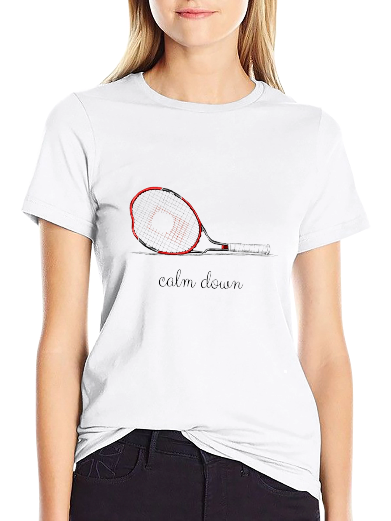 Mens Black Tennis Graphic Tee - Calm Down Slogan