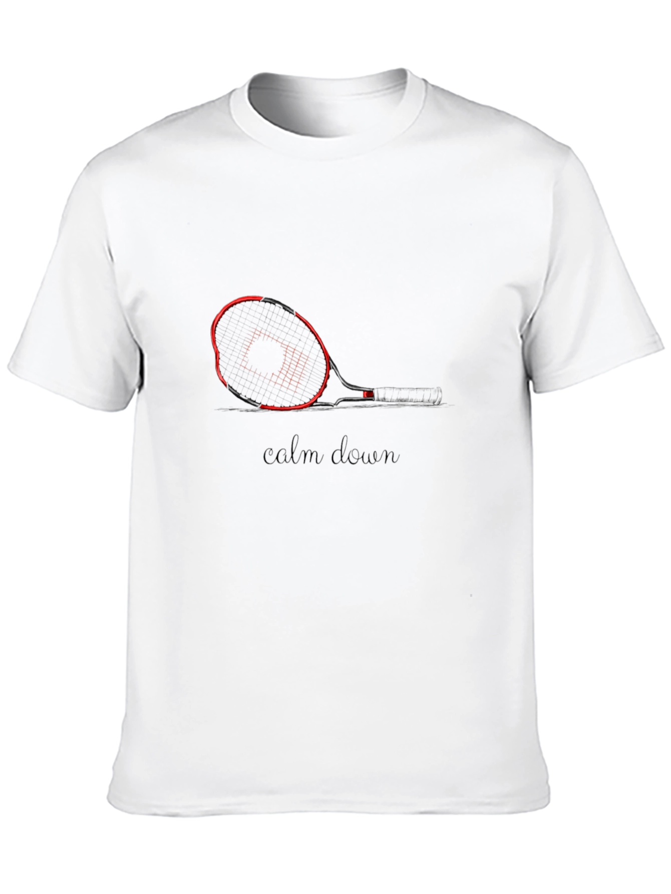 Mens Black Tennis Graphic Tee - Calm Down Slogan