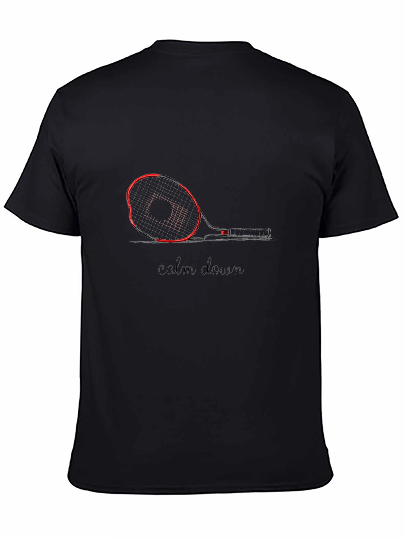 Mens Black Tennis Graphic Tee - Calm Down Slogan