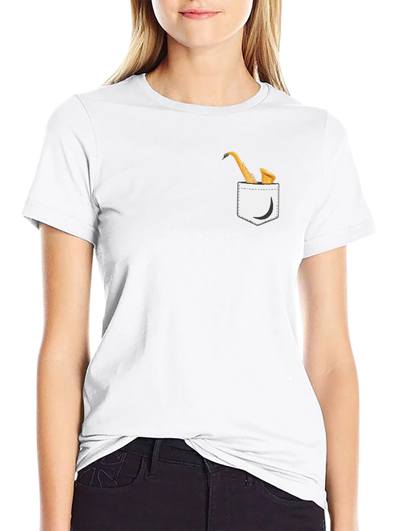 Saxophone Pocket Graphic T-Shirt - Black