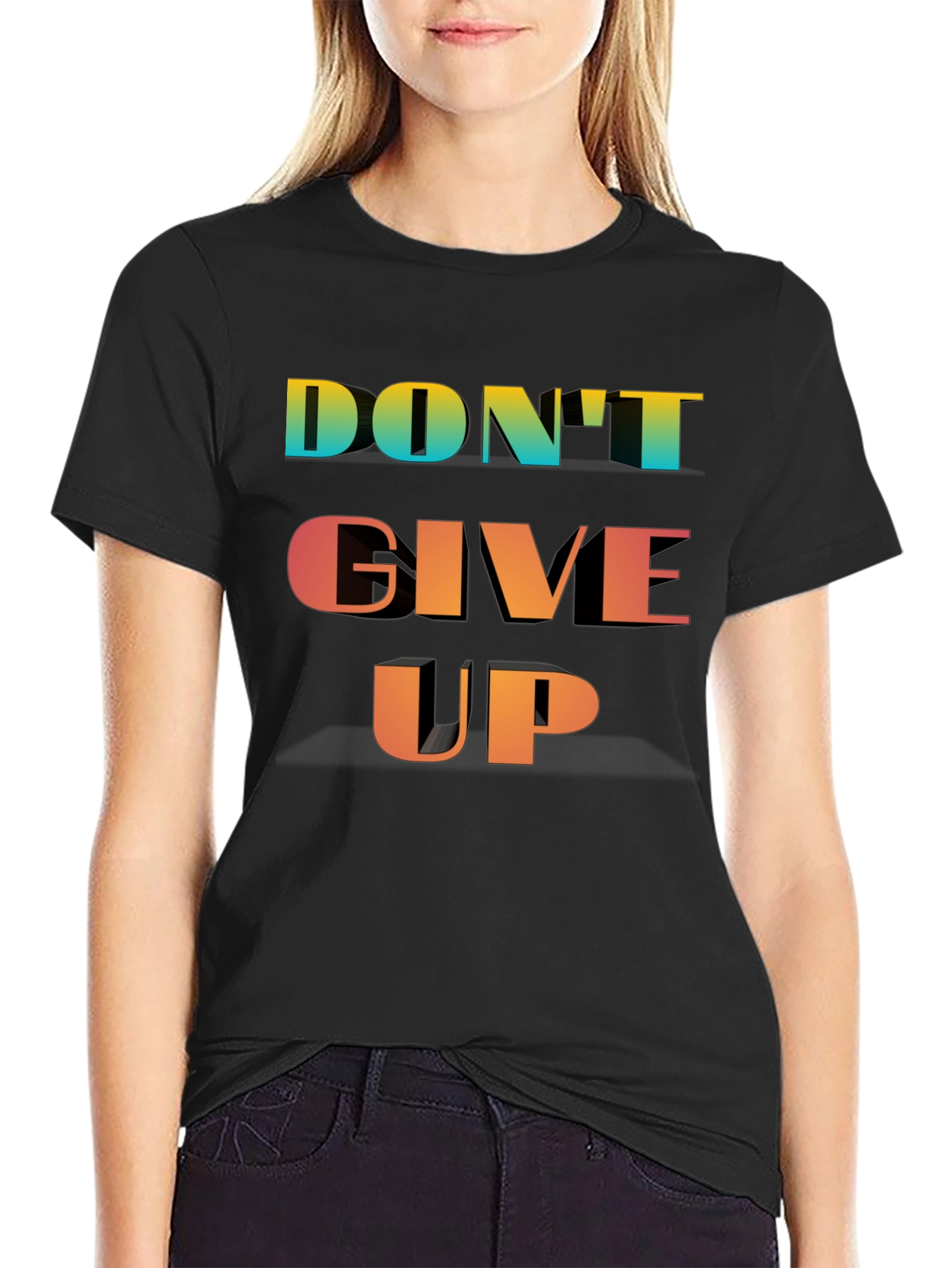 Motivational Dont Give Up Black T-Shirt
