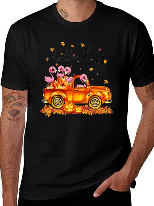 Hello Fall Flamingo Pumpkin Truck T-Shirt