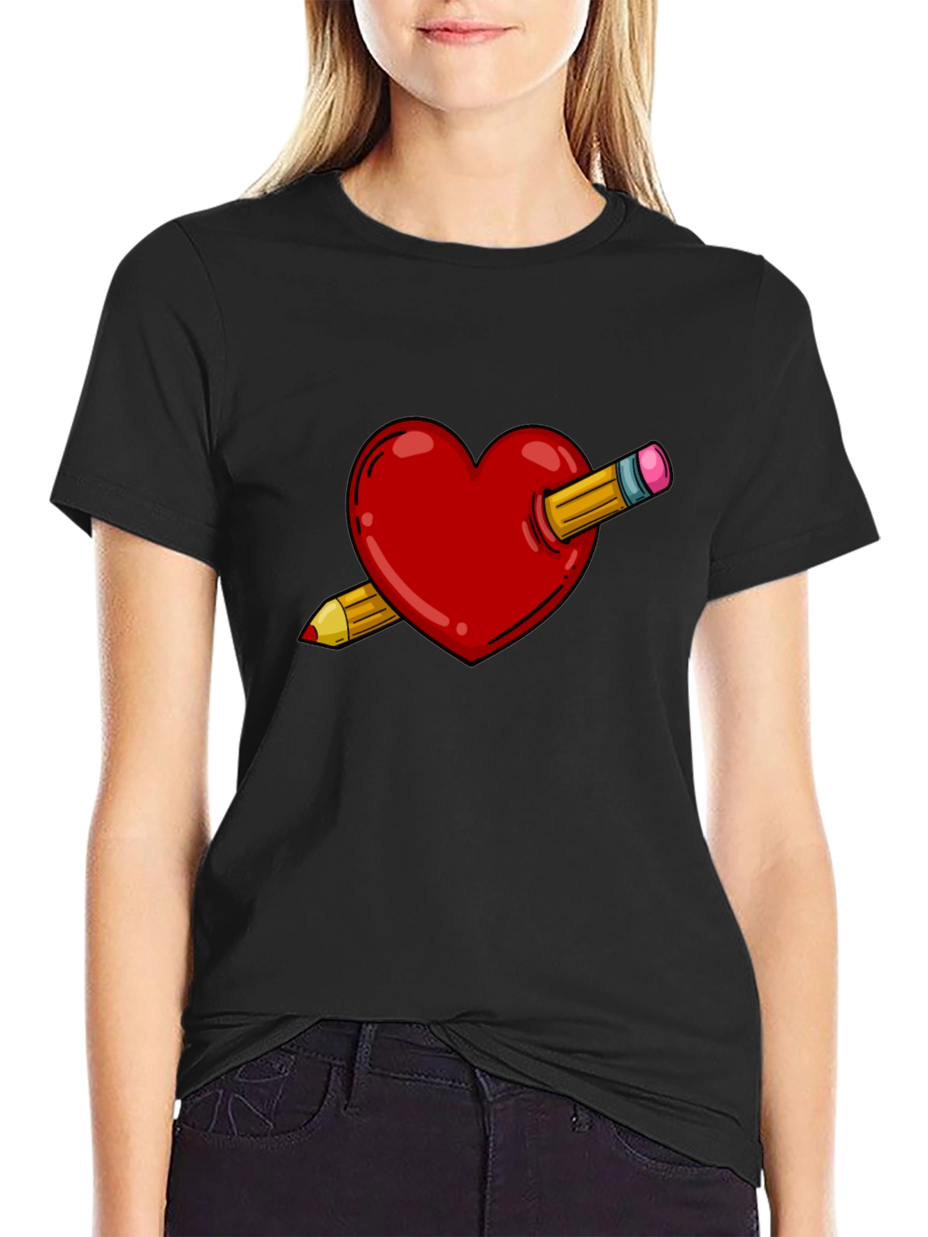 Heart & Pencil Graphic Tee - Black Cotton