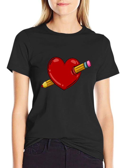 Heart & Pencil Graphic Tee - Black Cotton