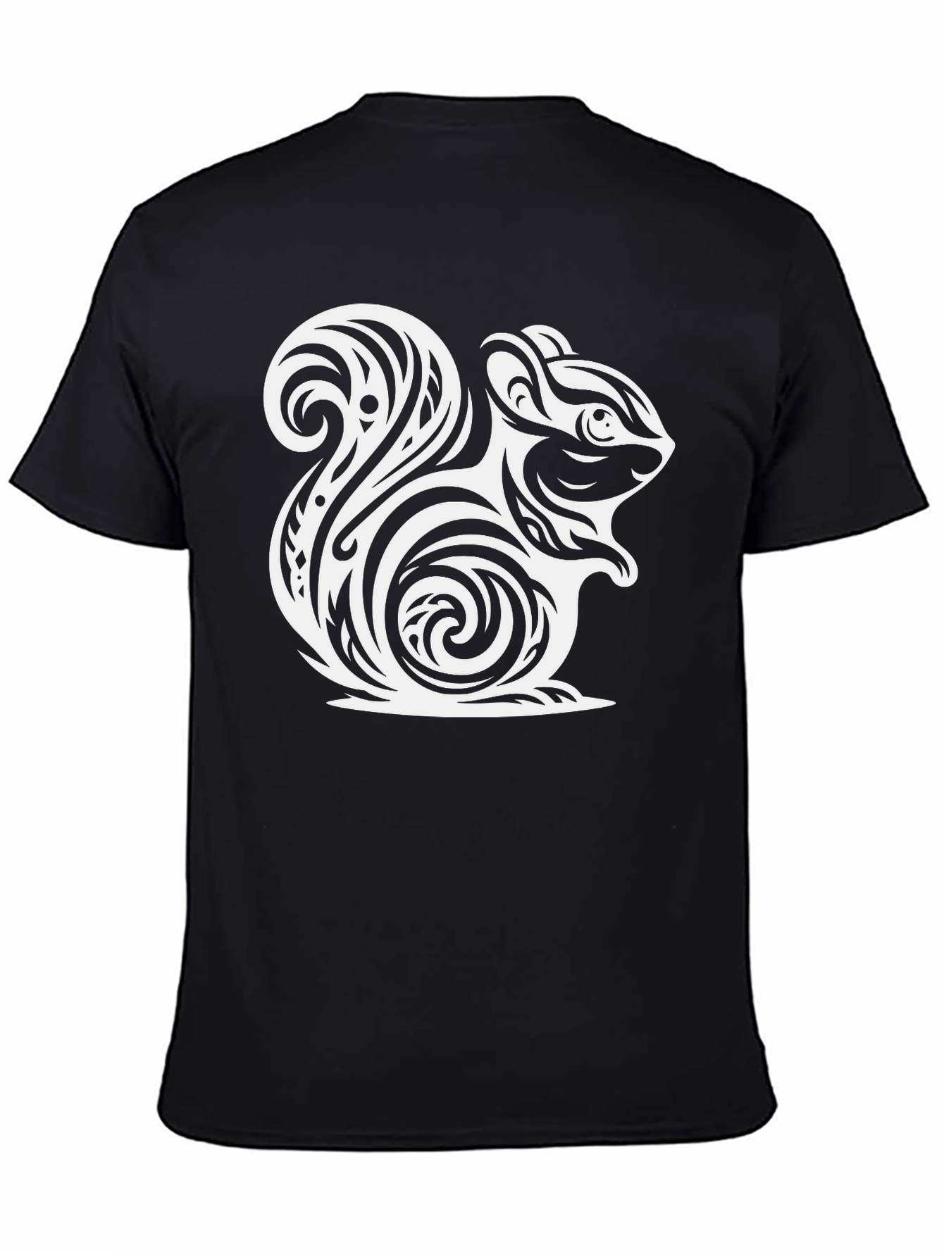 Tribal Squirrel Graphic Tee - Black Cotton Casual Shirt