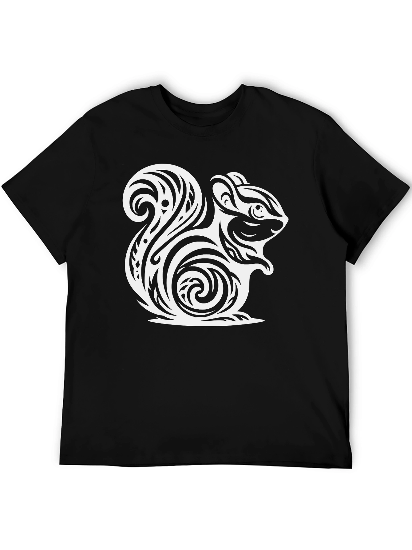 Tribal Squirrel Graphic Tee - Black Cotton Casual Shirt