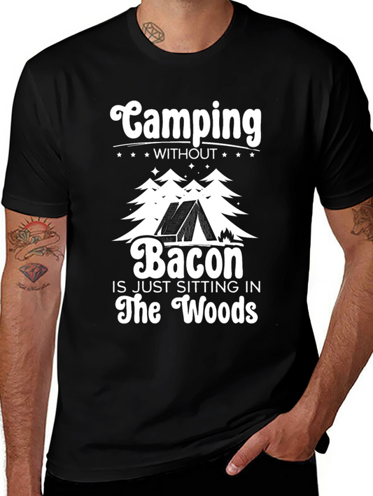 Camping Without Bacon Black T-Shirt