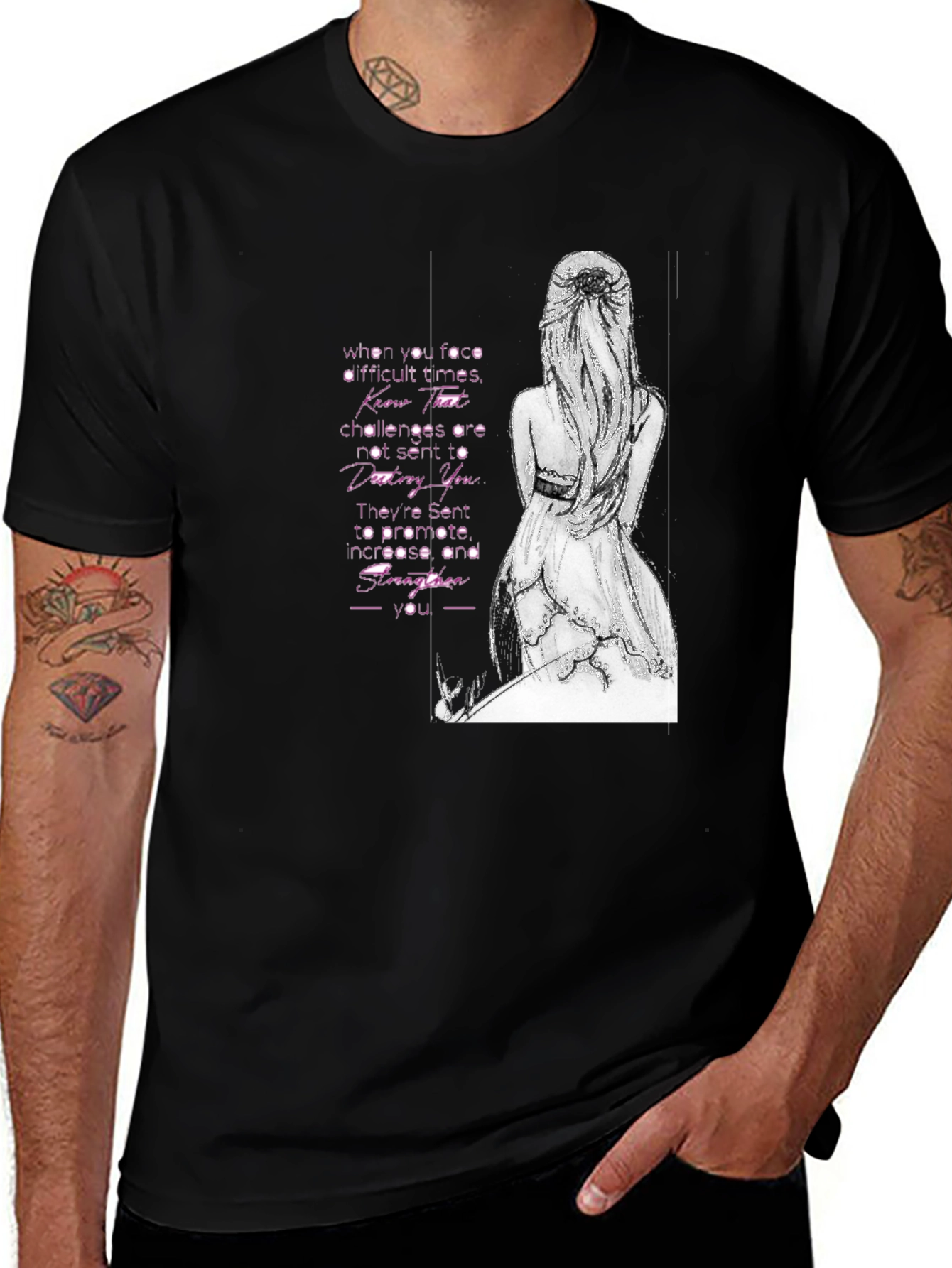 Black T-Shirt with Inspirational Woman Design