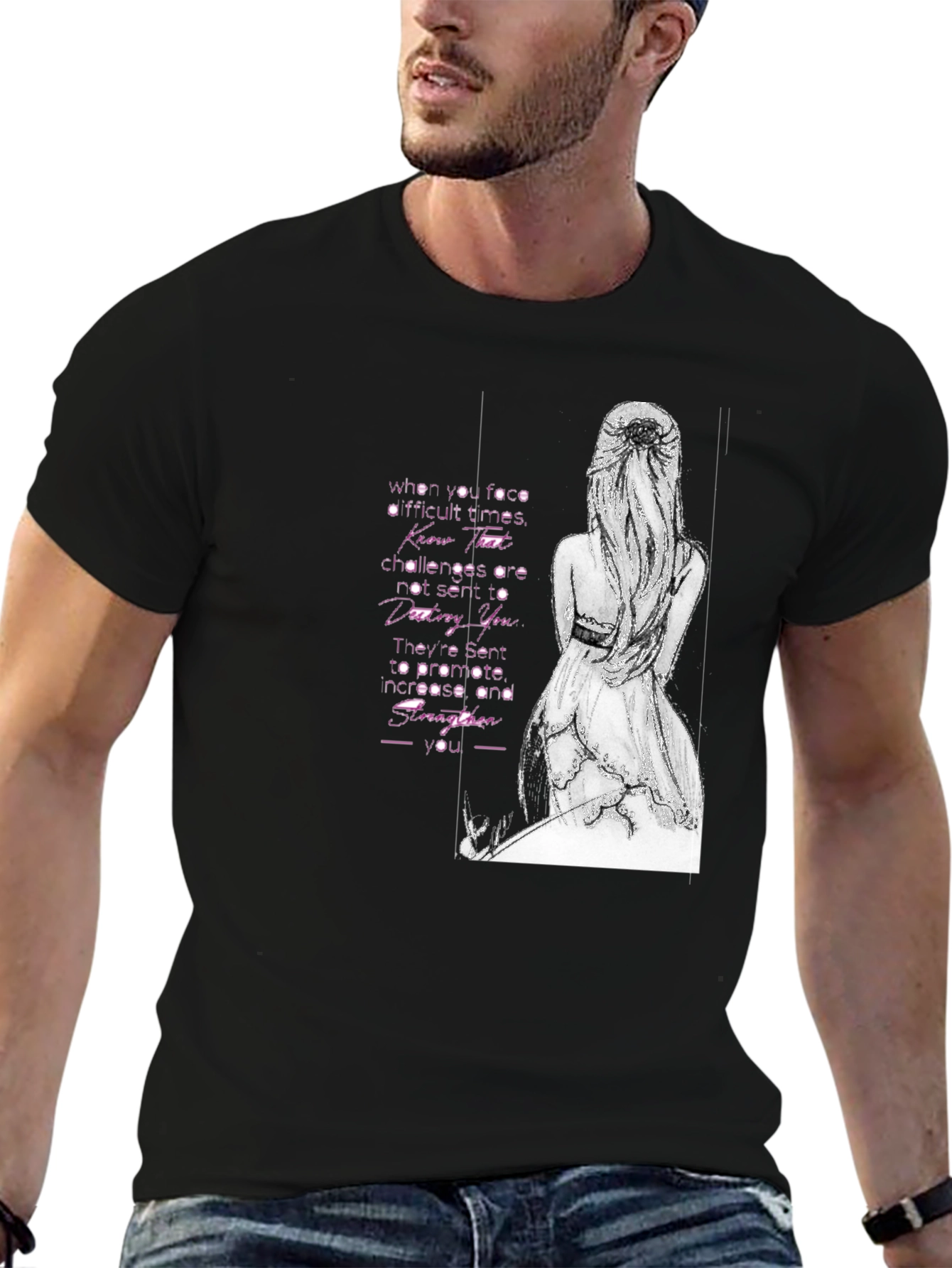 Black T-Shirt with Inspirational Woman Design