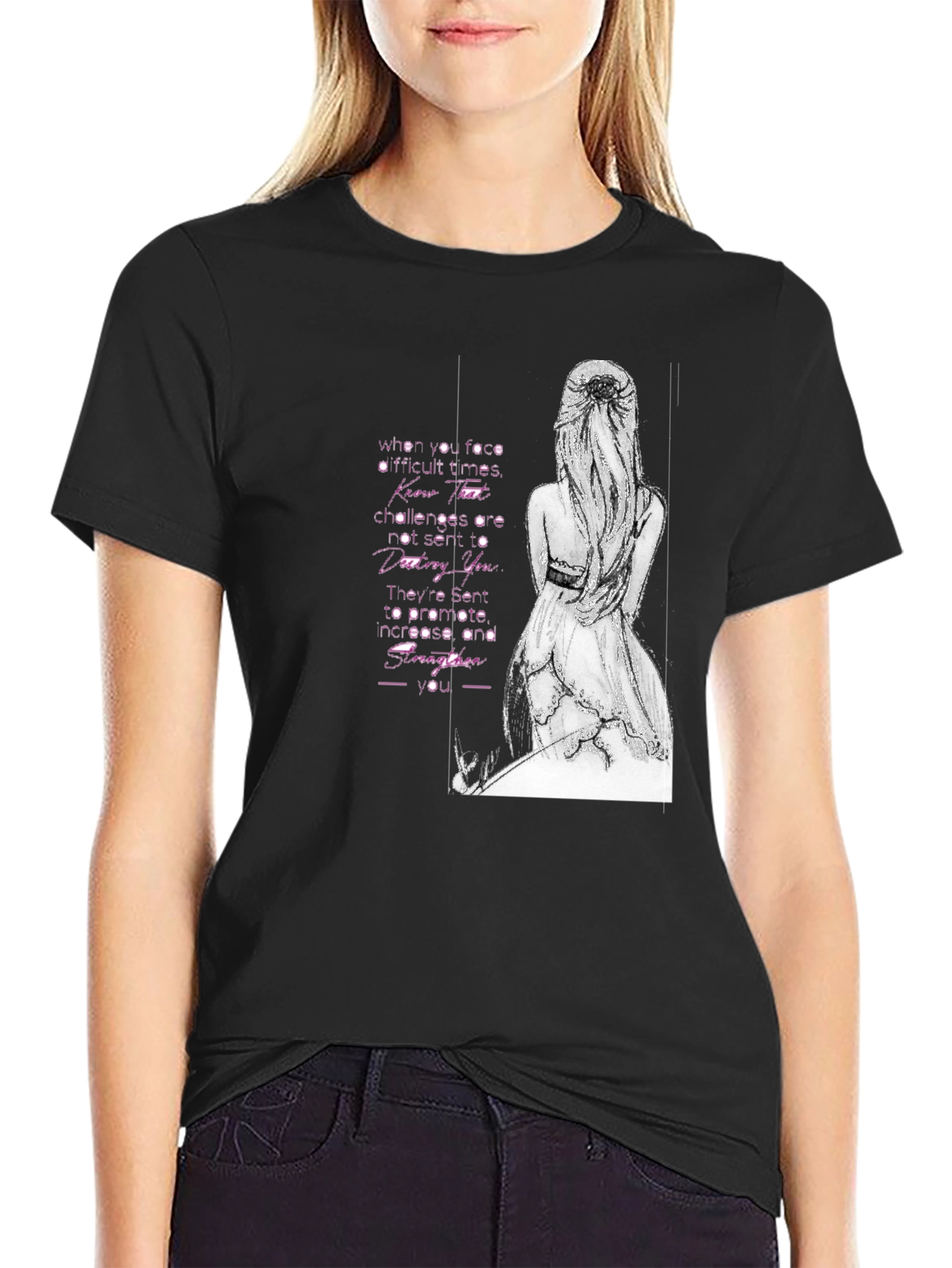 Black T-Shirt with Inspirational Woman Design