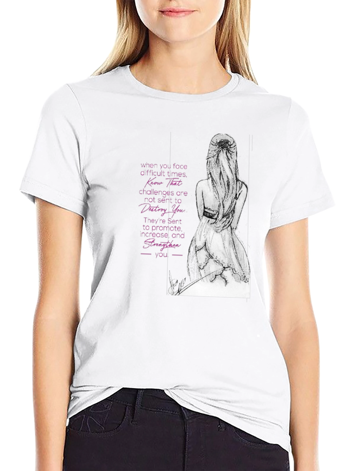 Black T-Shirt with Inspirational Woman Design