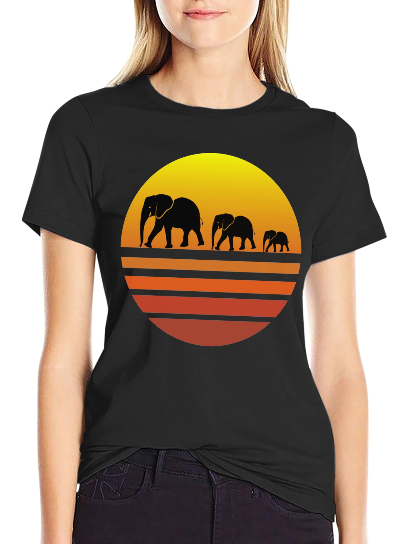 Elephant Sunset Graphic Tee - Mens Black T-Shirt