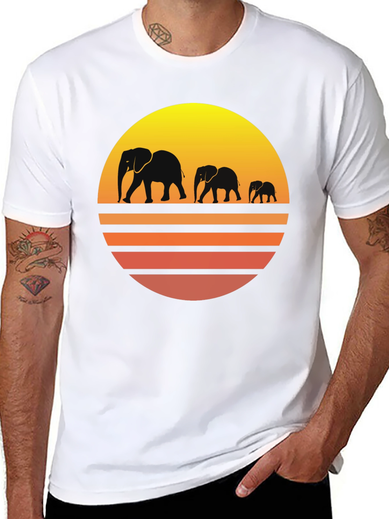 Elephant Sunset Graphic Tee - Mens Black T-Shirt
