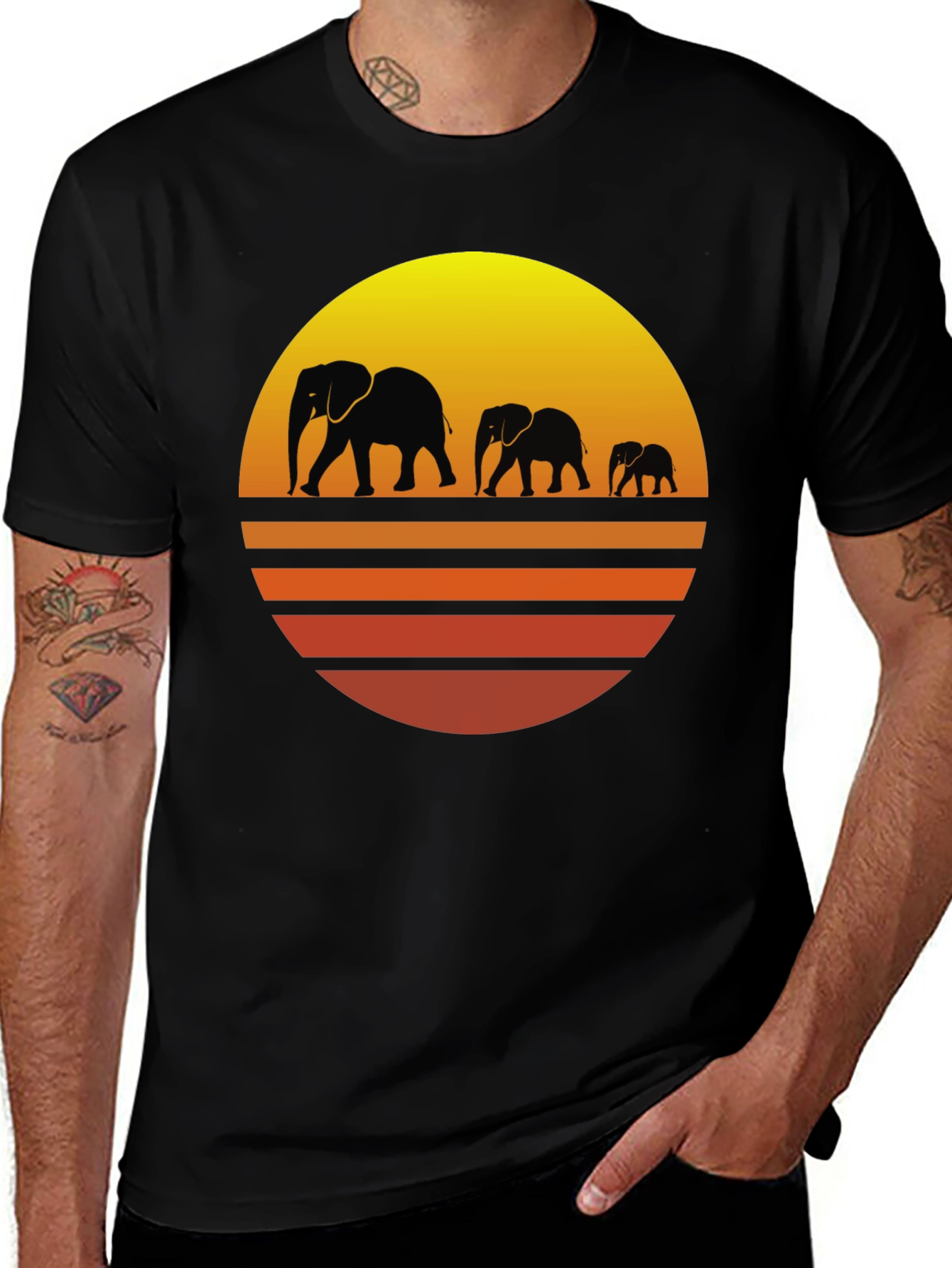 Elephant Sunset Graphic Tee - Mens Black T-Shirt