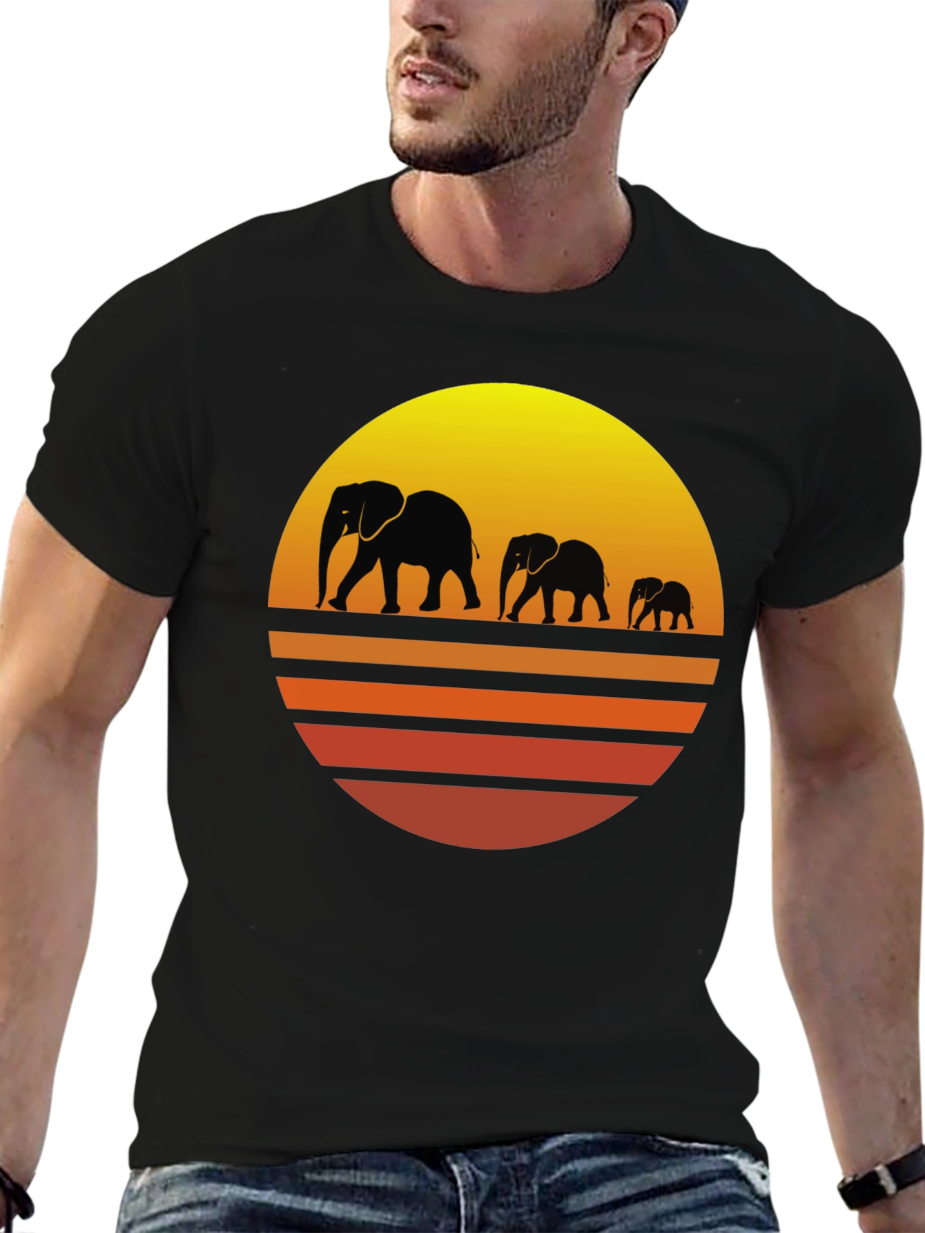 Elephant Sunset Graphic Tee - Mens Black T-Shirt
