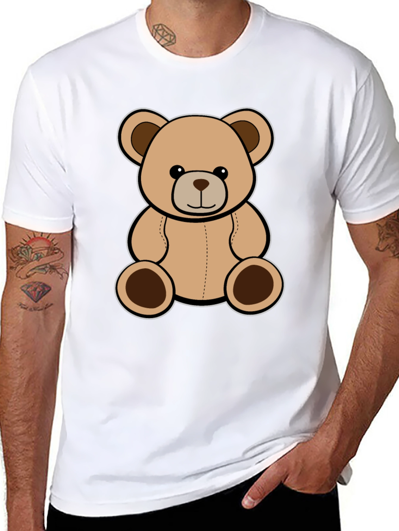 Cute Teddy Bear Graphic Black T-Shirt