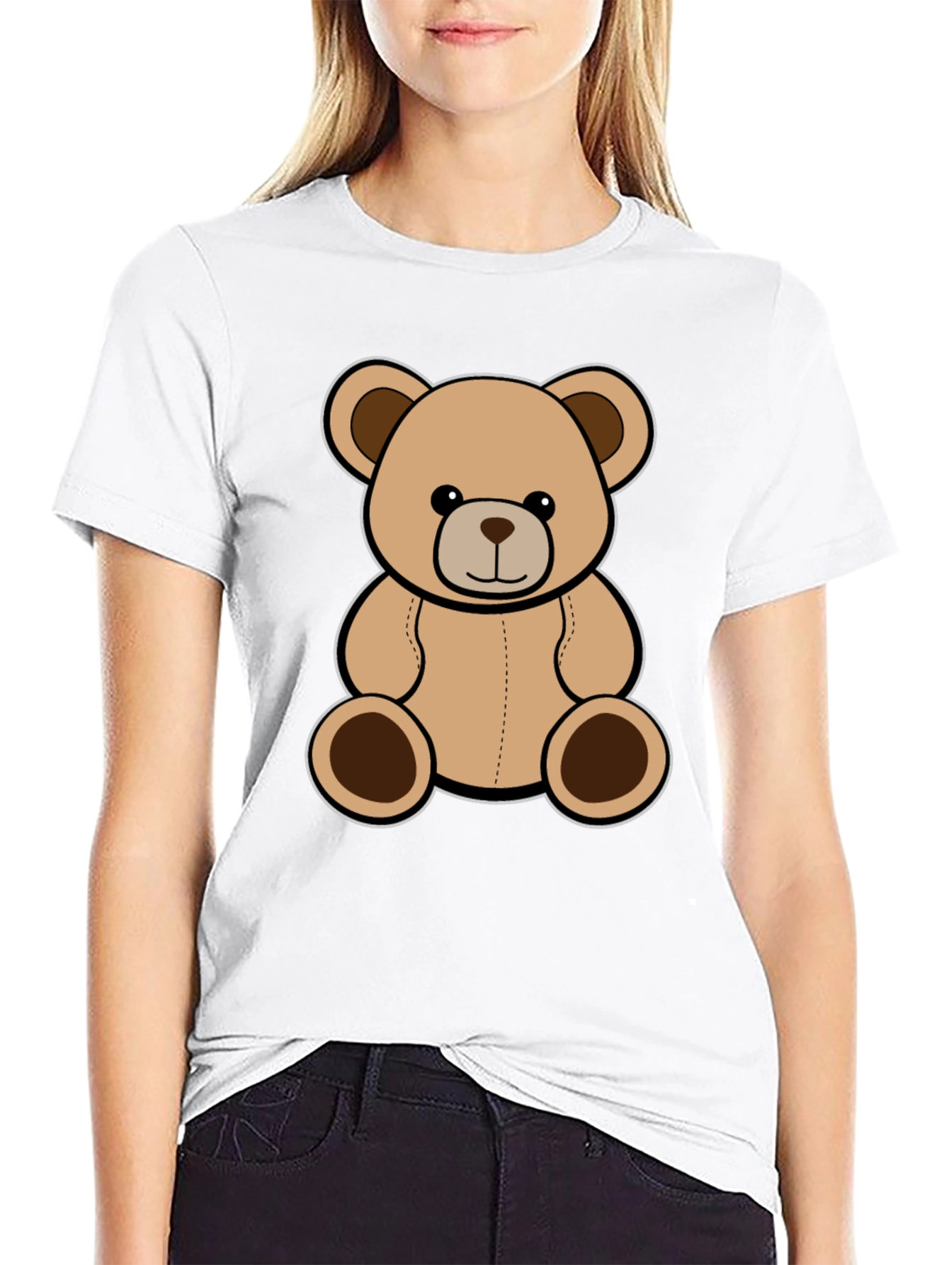Cute Teddy Bear Graphic Black T-Shirt