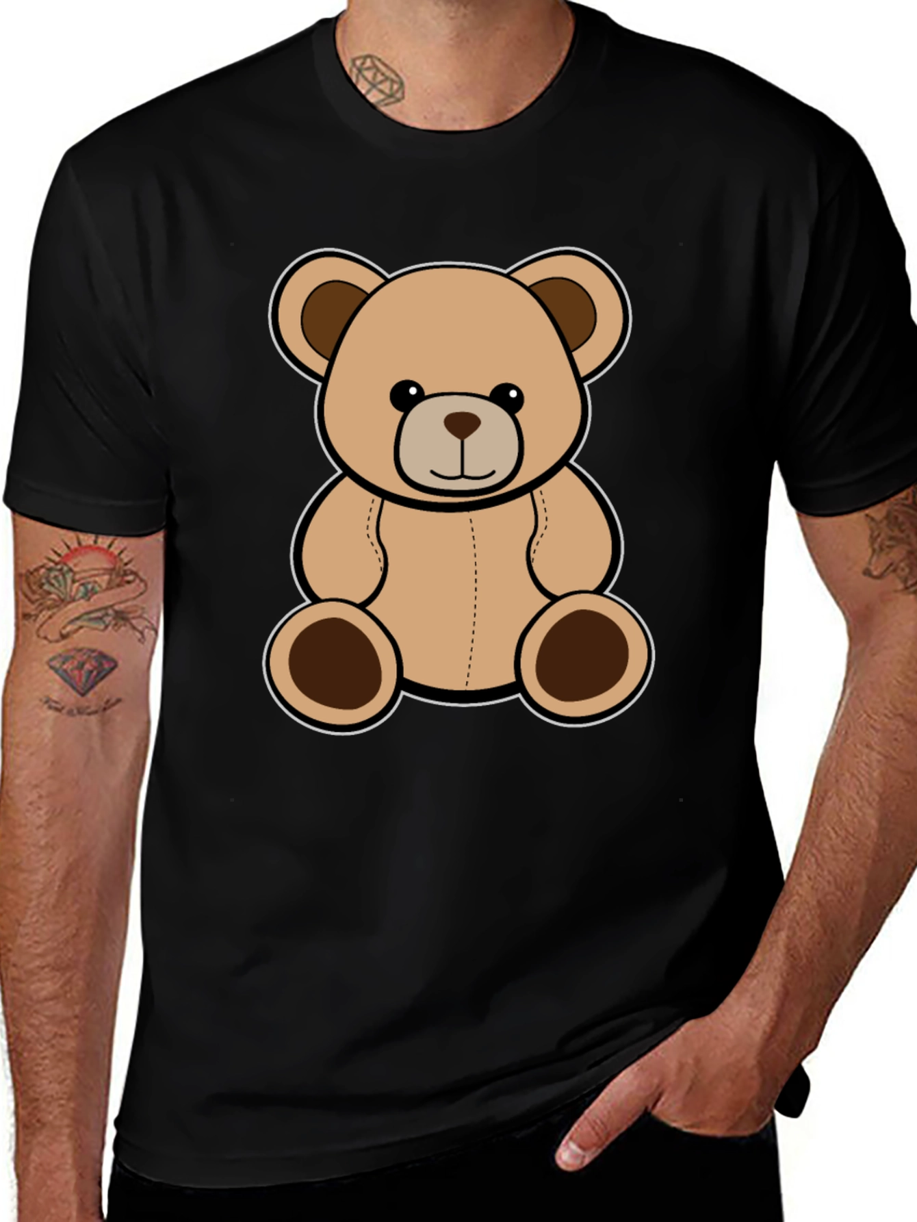 Cute Teddy Bear Graphic Black T-Shirt