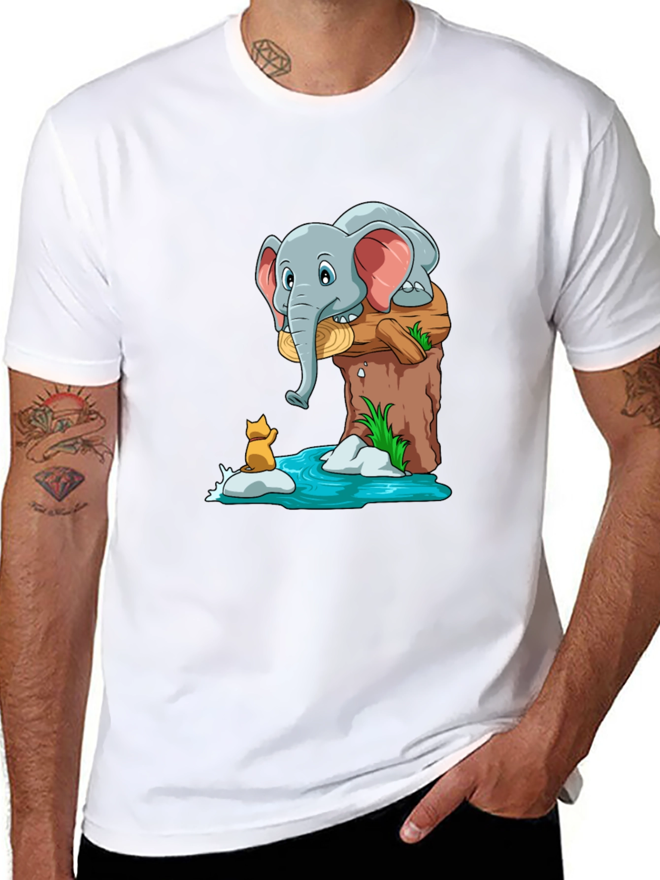 Elephant and Fox Graphic T-Shirt - Cute Cartoon Design
