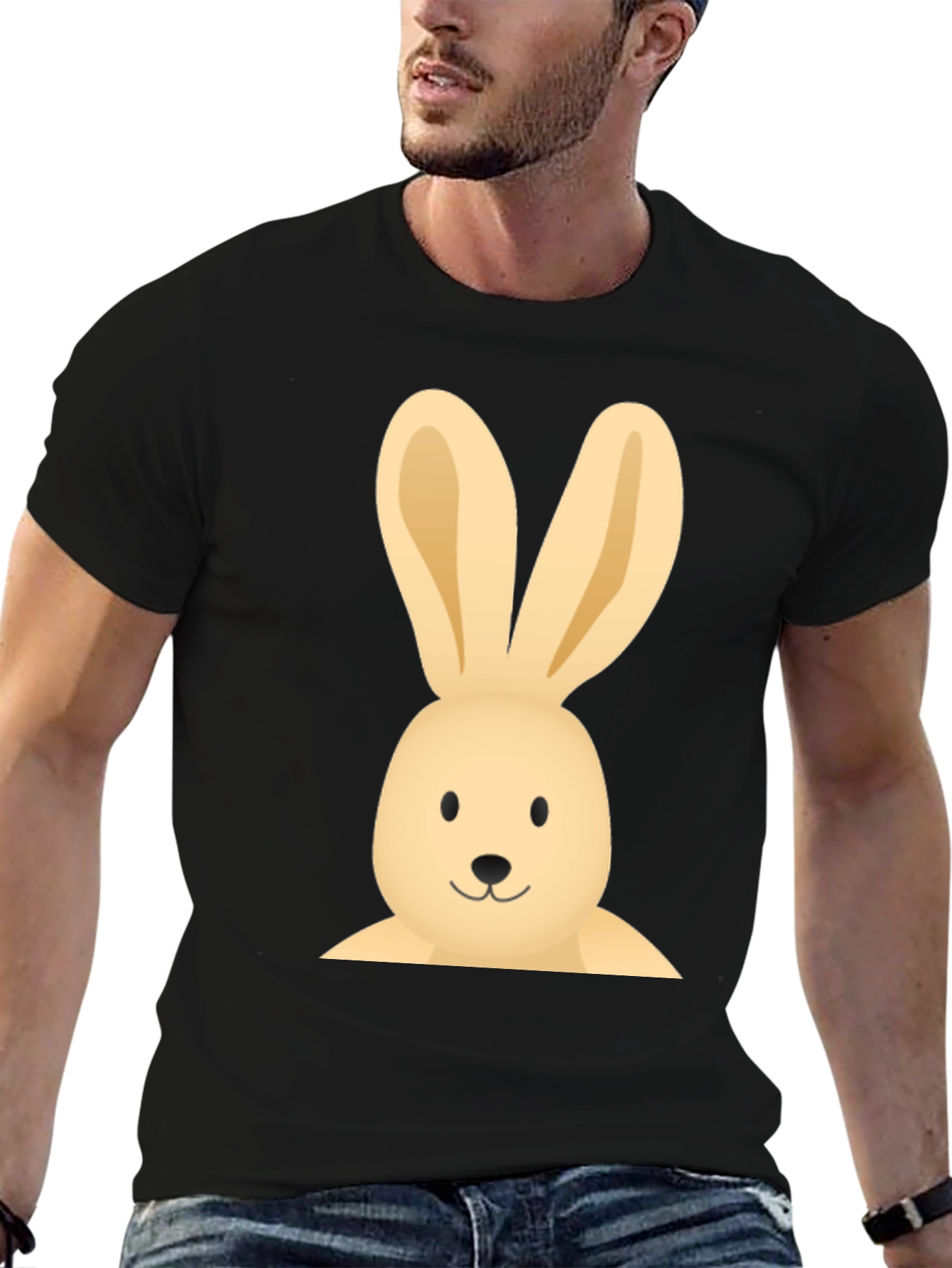 Bunny Graphic Tee - Casual Black Cotton T-Shirt