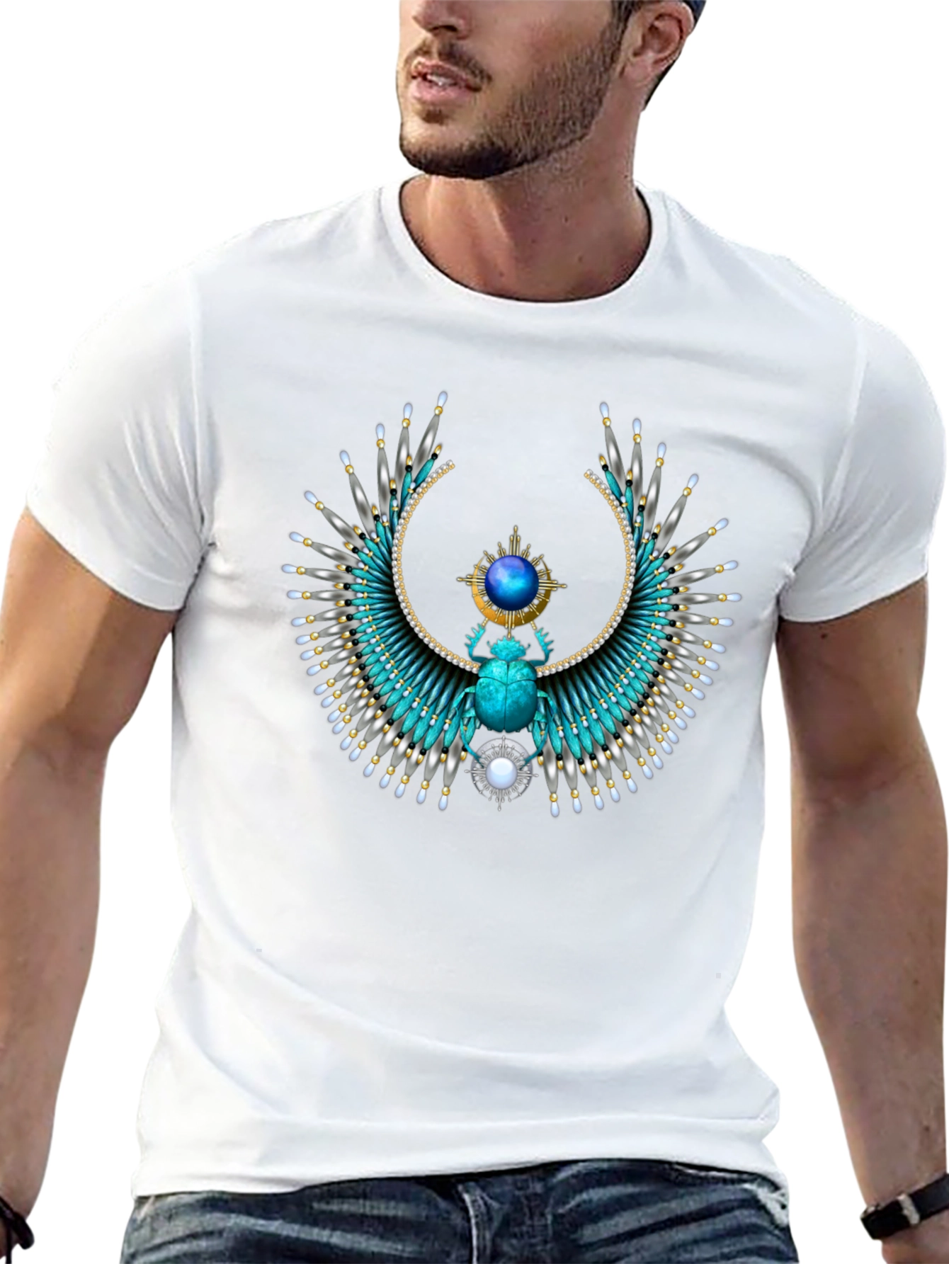 Egyptian Scarab Beetle Graphic Print T-Shirt