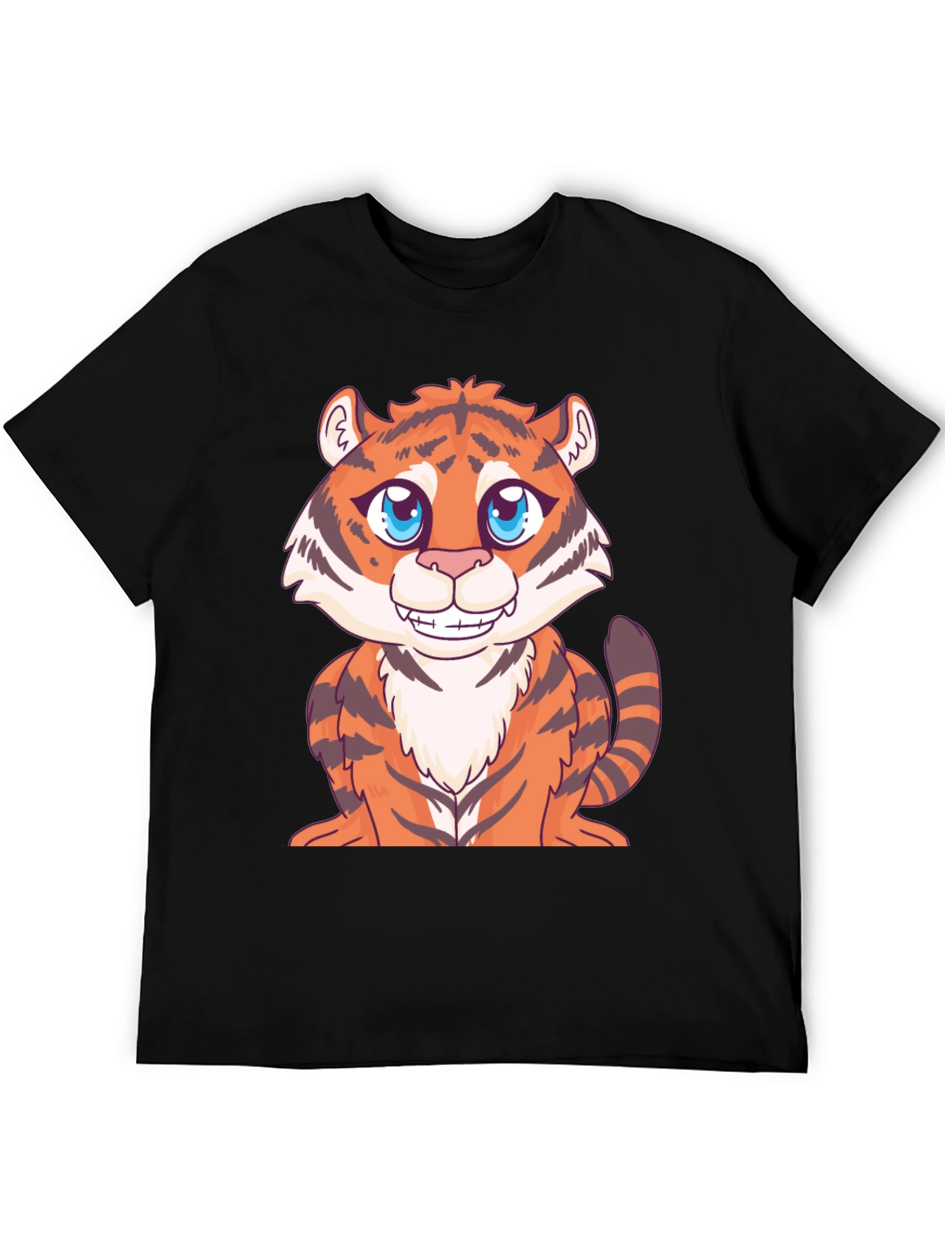Cute Cartoon Tiger Graphic Black T-Shirt