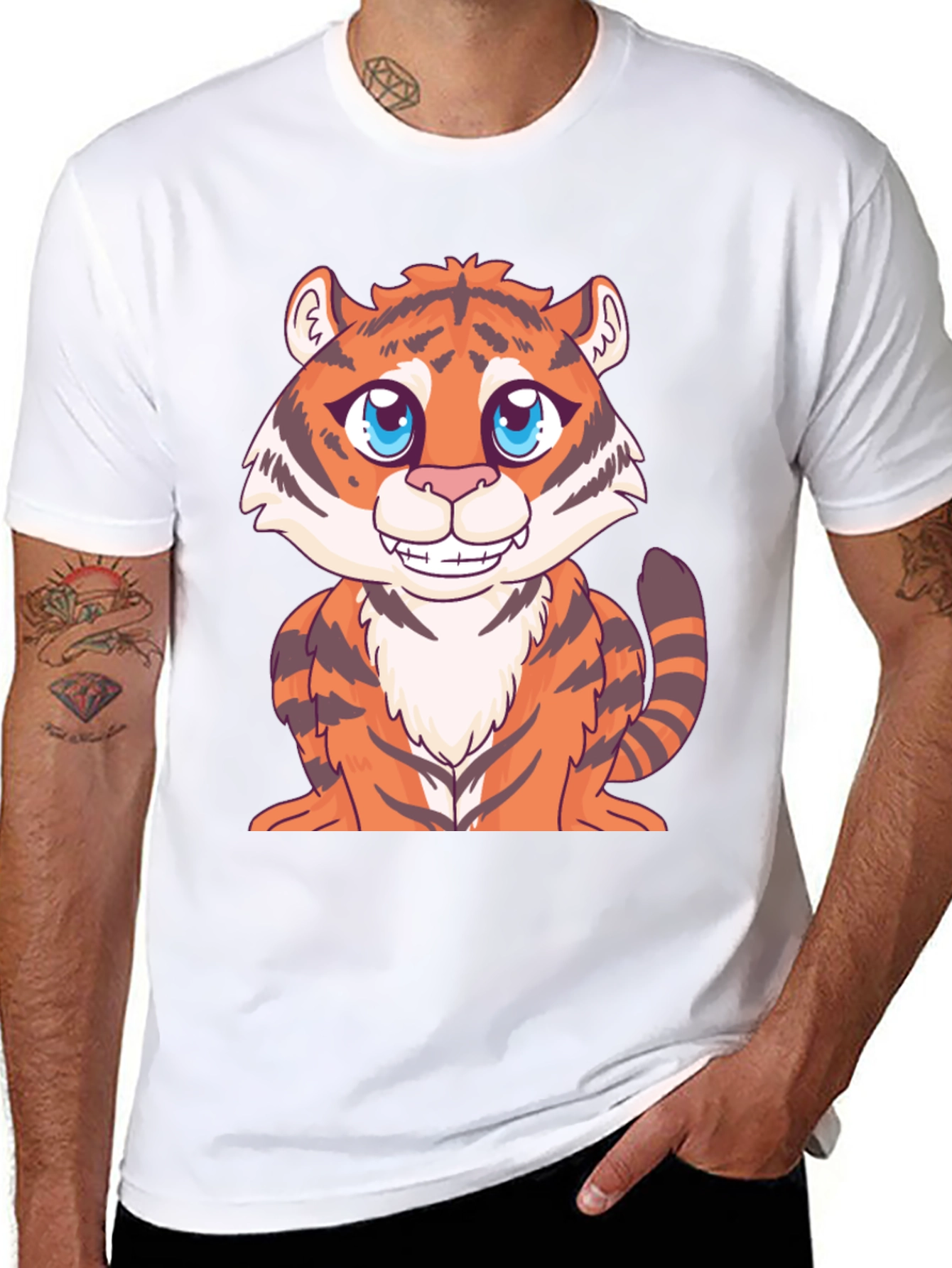 Cute Cartoon Tiger Graphic Black T-Shirt