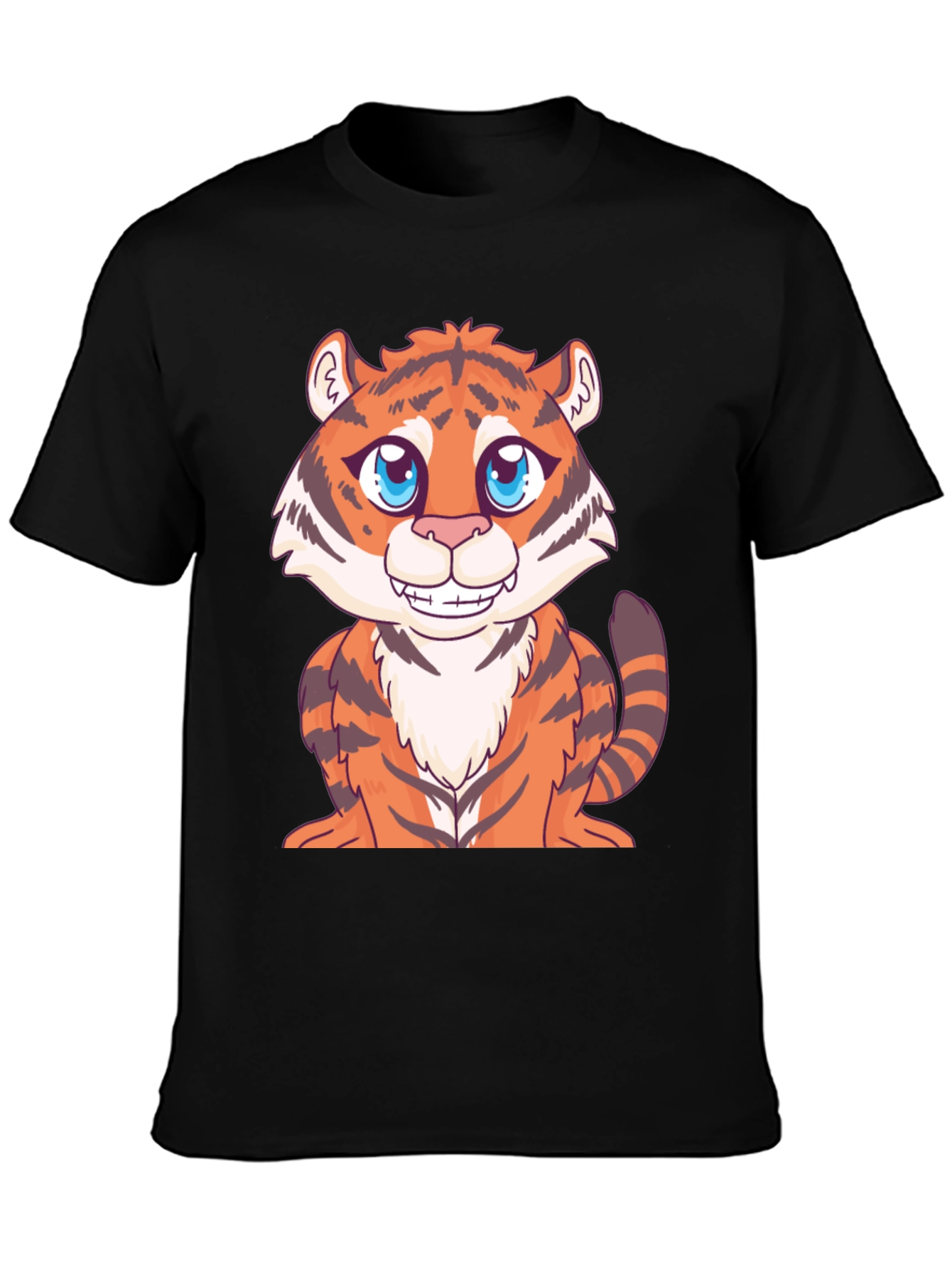 Cute Cartoon Tiger Graphic Black T-Shirt