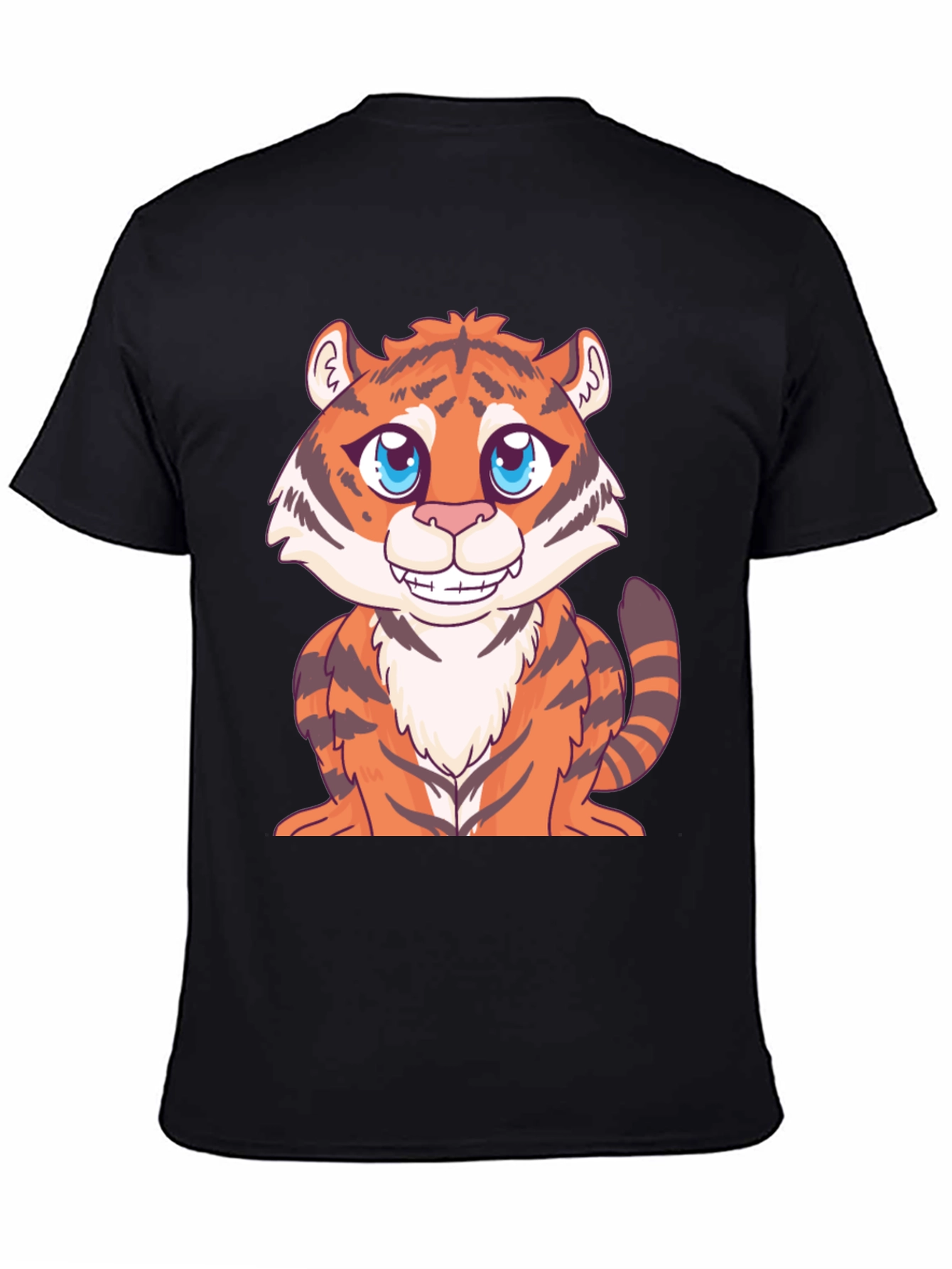 Cute Cartoon Tiger Graphic Black T-Shirt