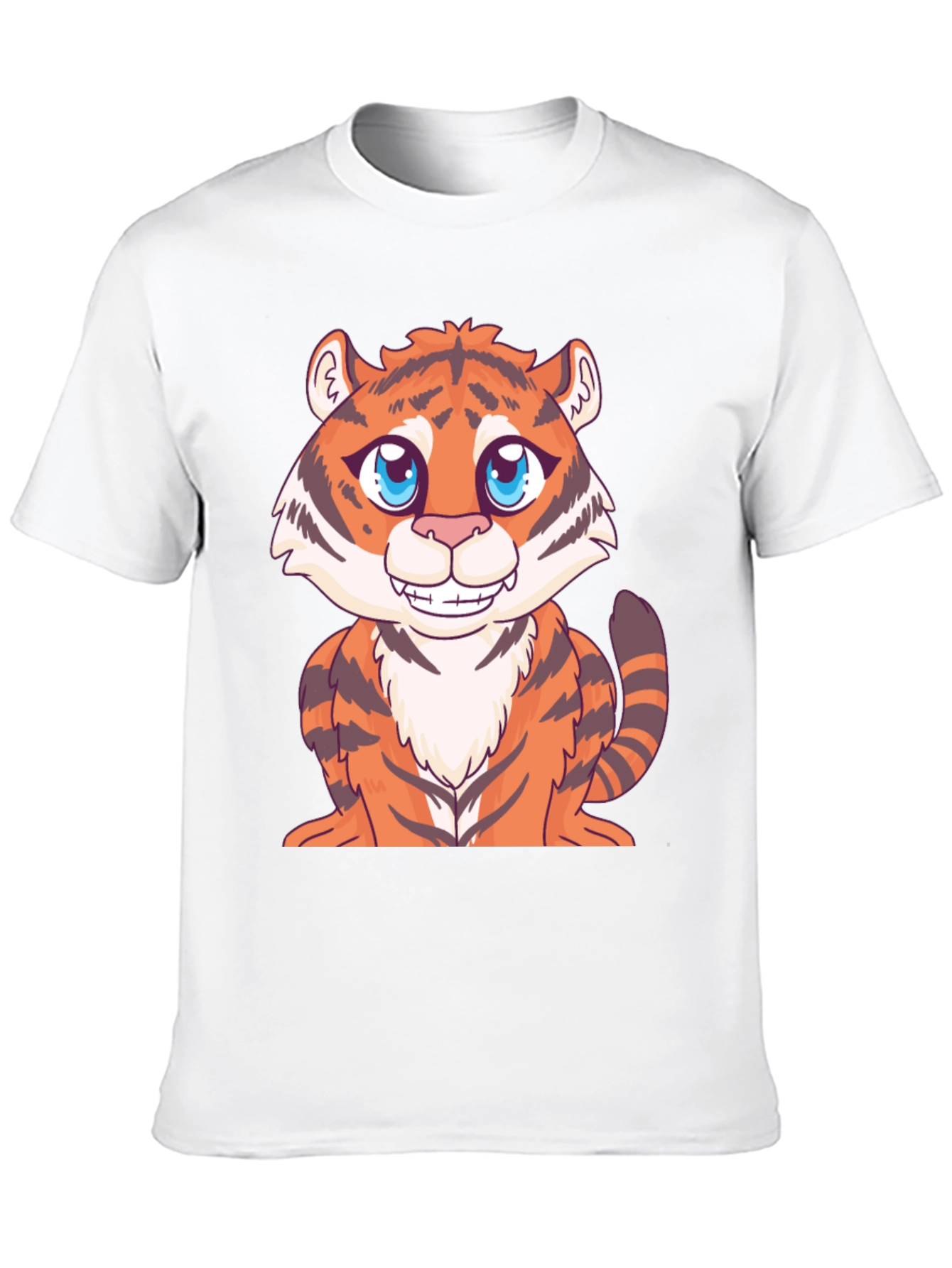 Cute Cartoon Tiger Graphic Black T-Shirt