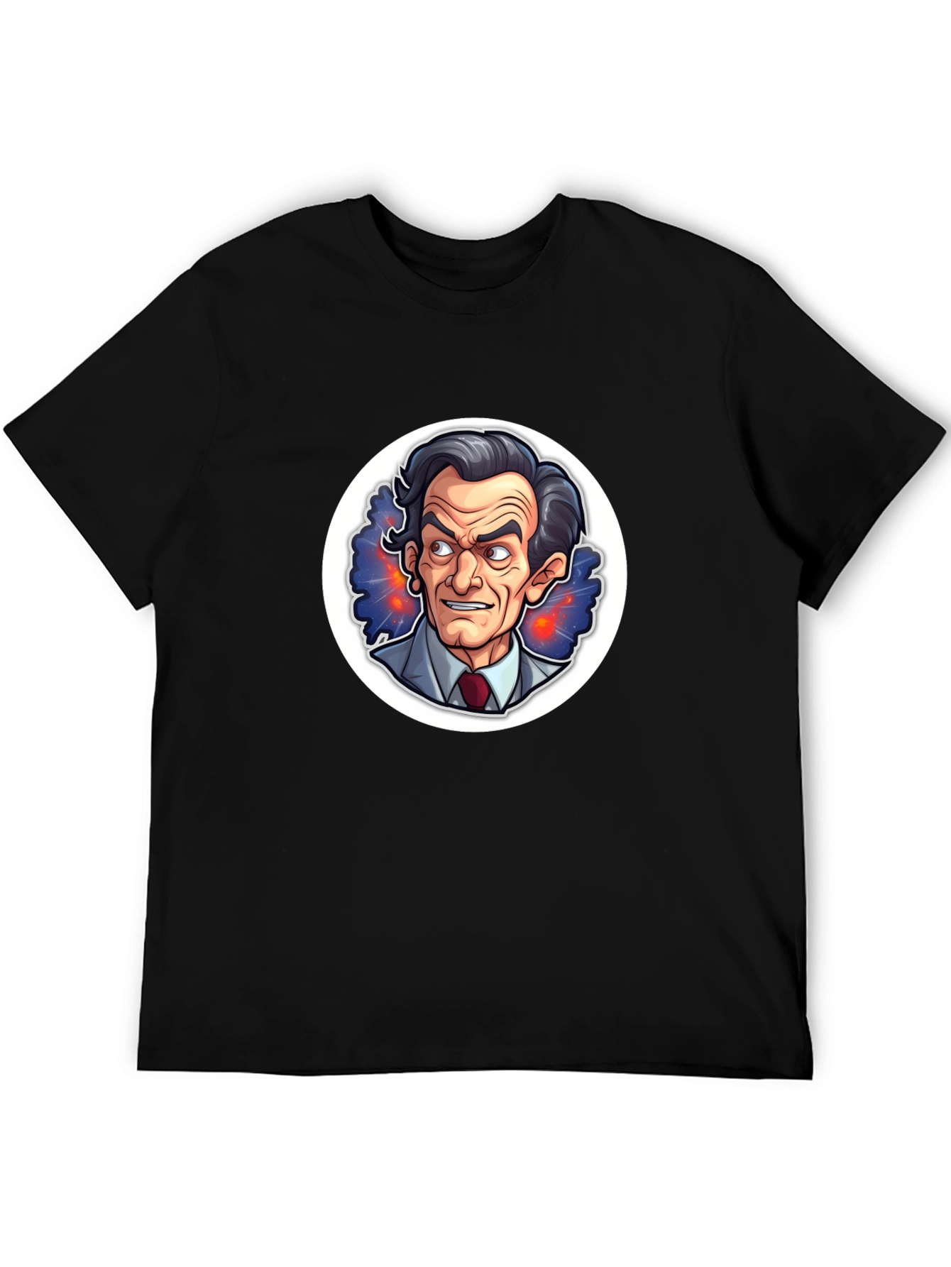 Black T-Shirt with Cartoon Mad Scientist Design