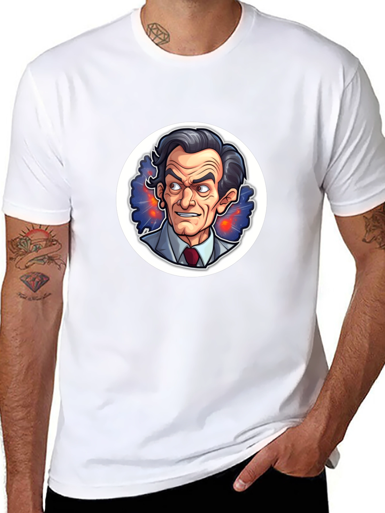Black T-Shirt with Cartoon Mad Scientist Design