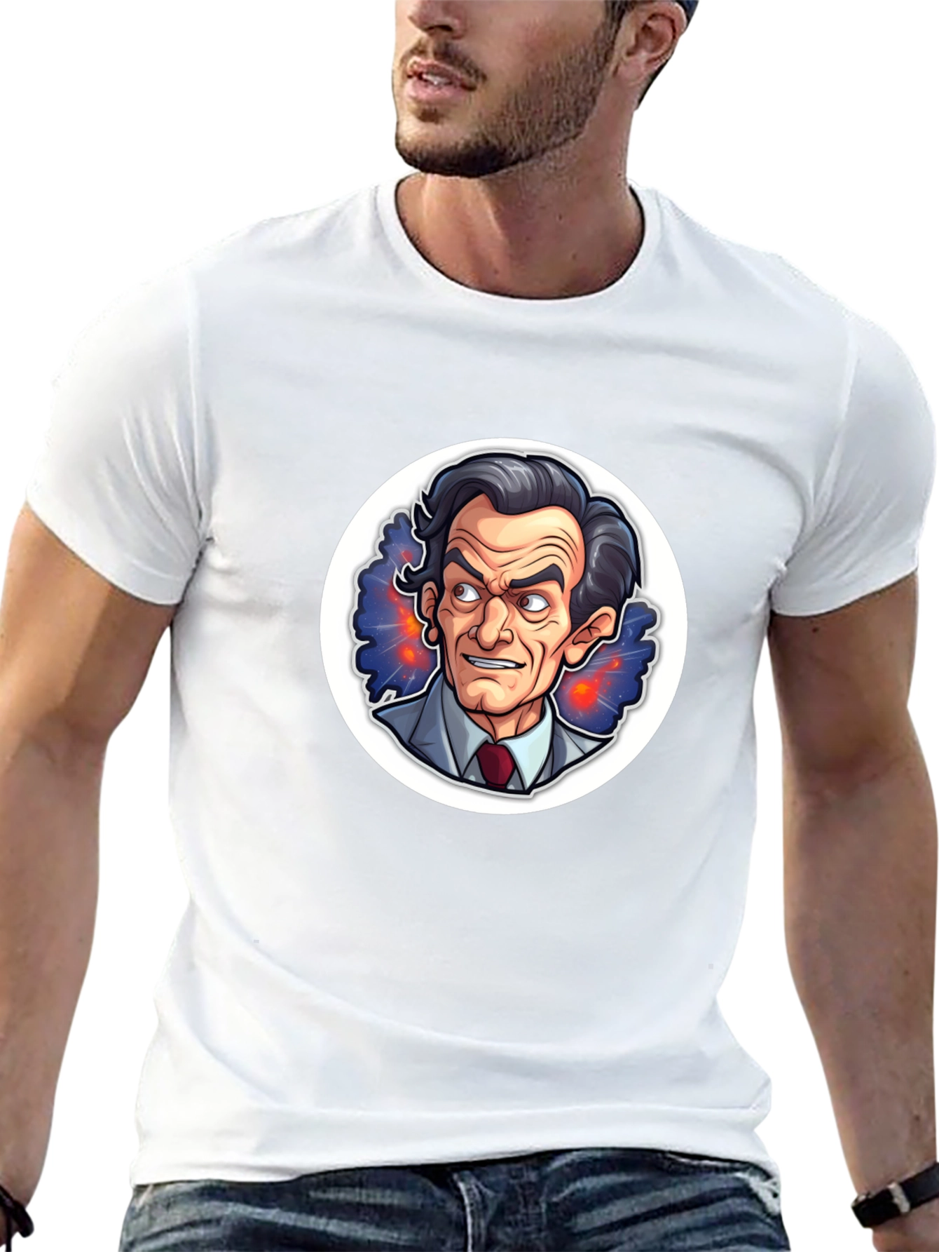 Black T-Shirt with Cartoon Mad Scientist Design