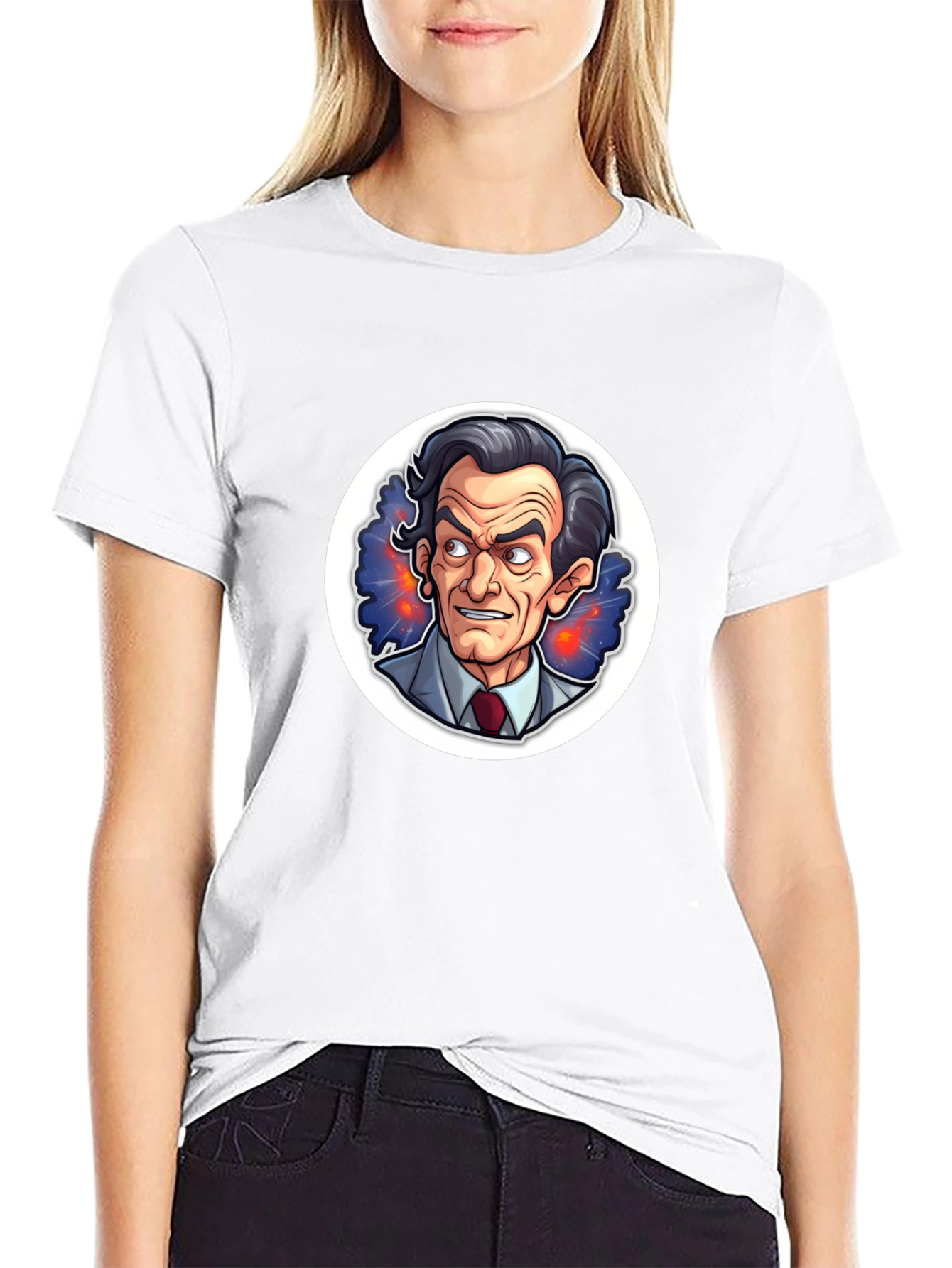Black T-Shirt with Cartoon Mad Scientist Design