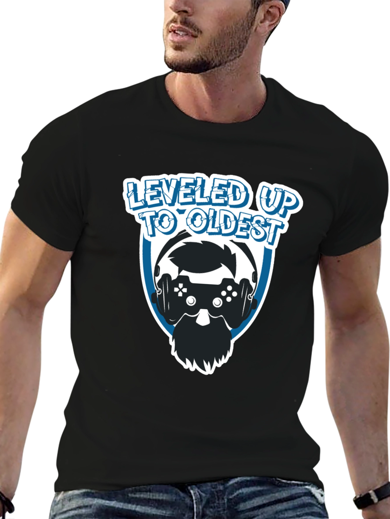 Leveled Up to Oldest Gamer T-Shirt - Black