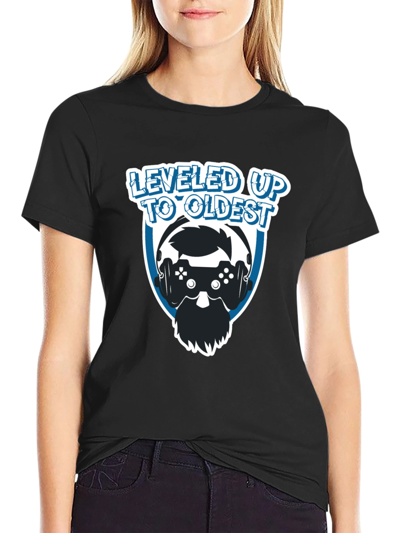 Leveled Up to Oldest Gamer T-Shirt - Black