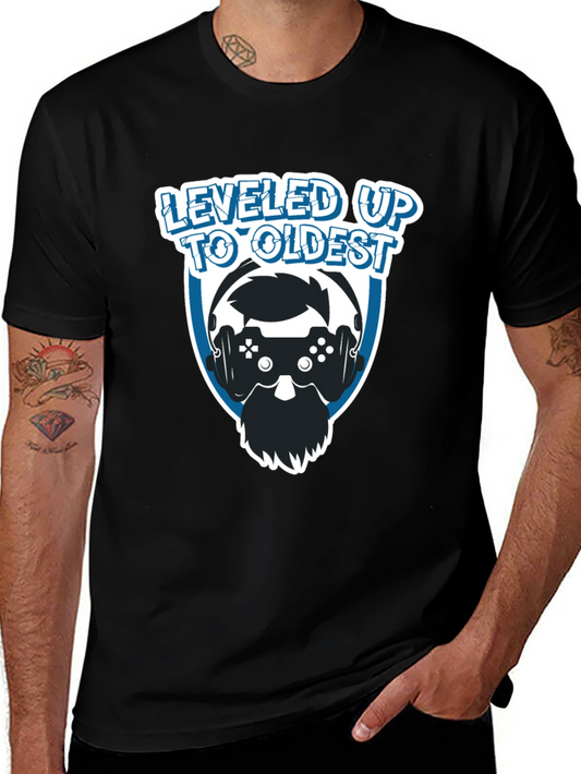 Leveled Up to Oldest Gamer T-Shirt - Black